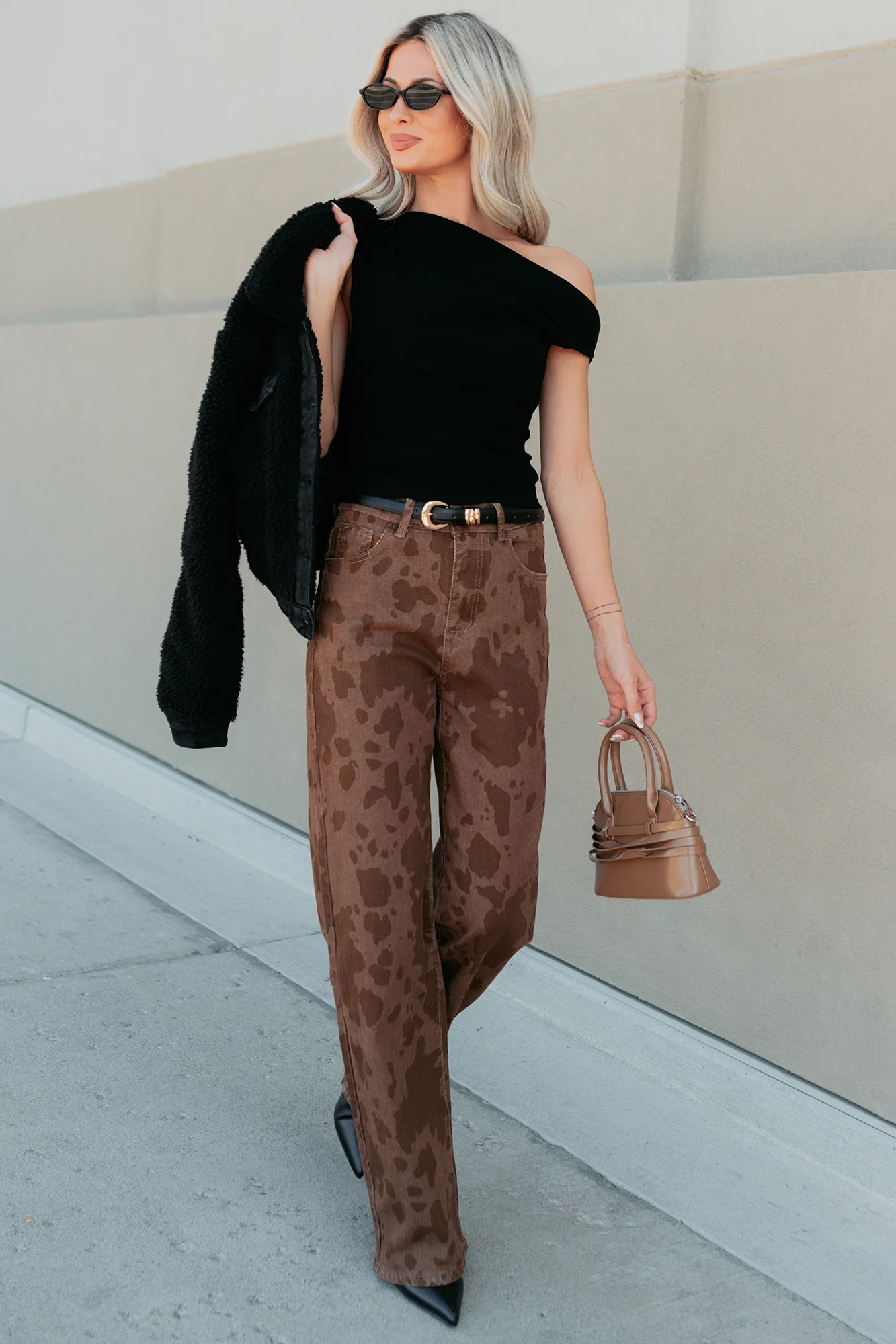Off The Edge One Shoulder Knit Top (Black) - Image 4