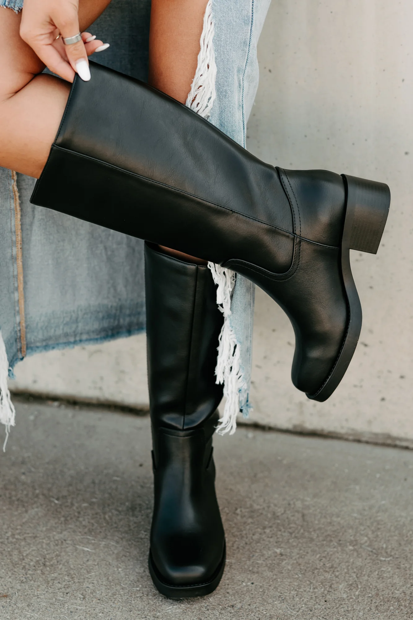 Off The Trail Mid-Calf Faux Leather Boots (Black) - Image 2