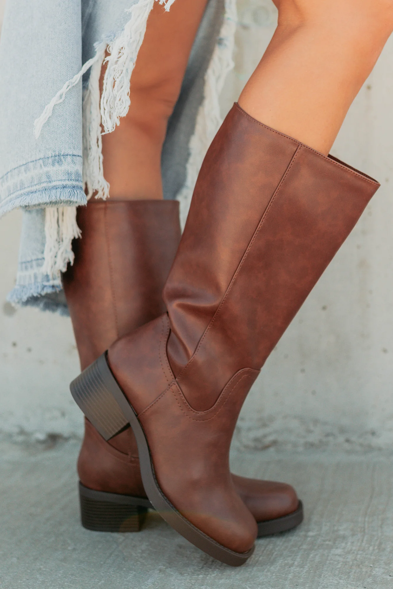 Off The Trail Mid-Calf Faux Leather Boots (Cognac) - Image 2