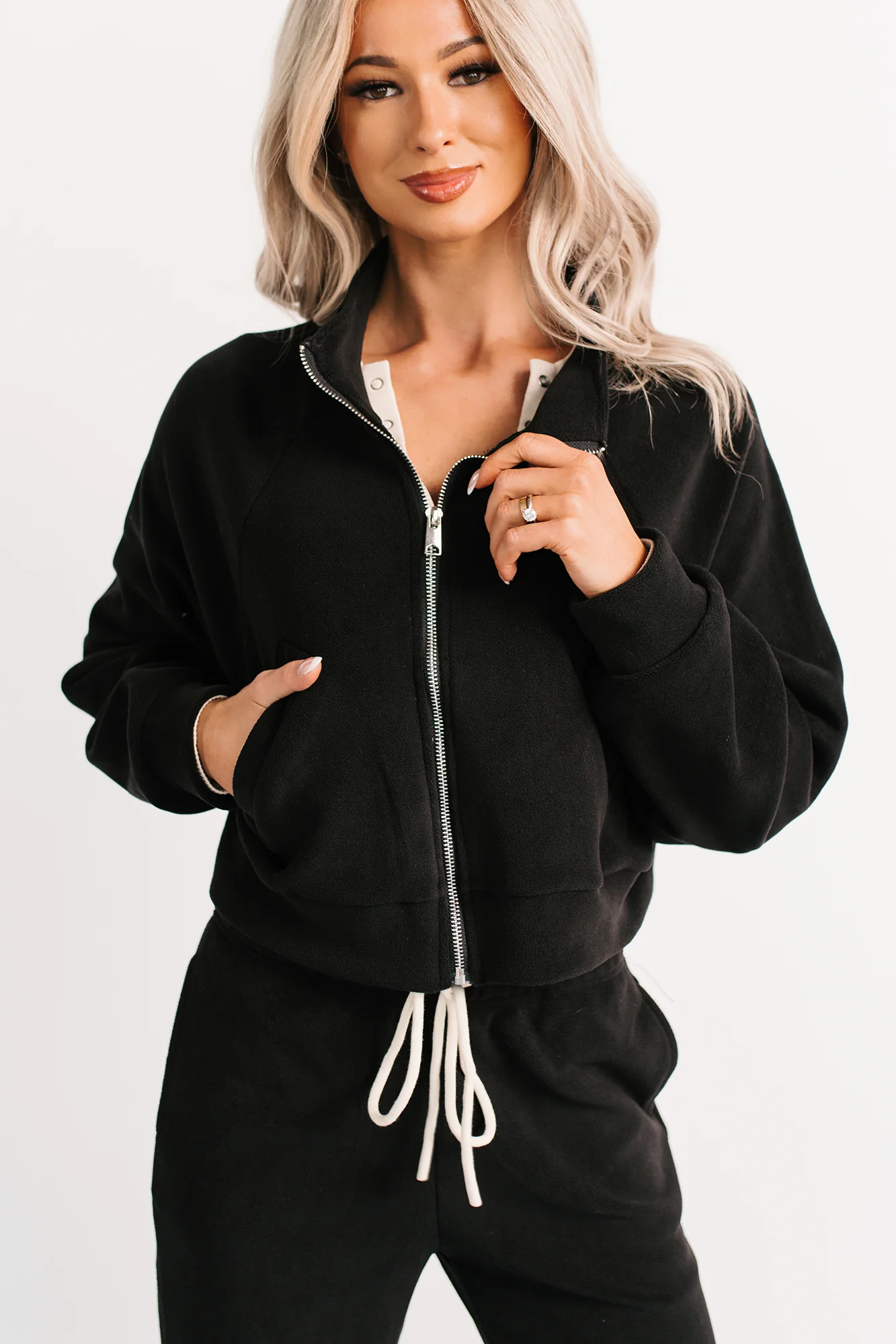 On The Field Fleece High Neck Track Jacket (Black) - Image 3