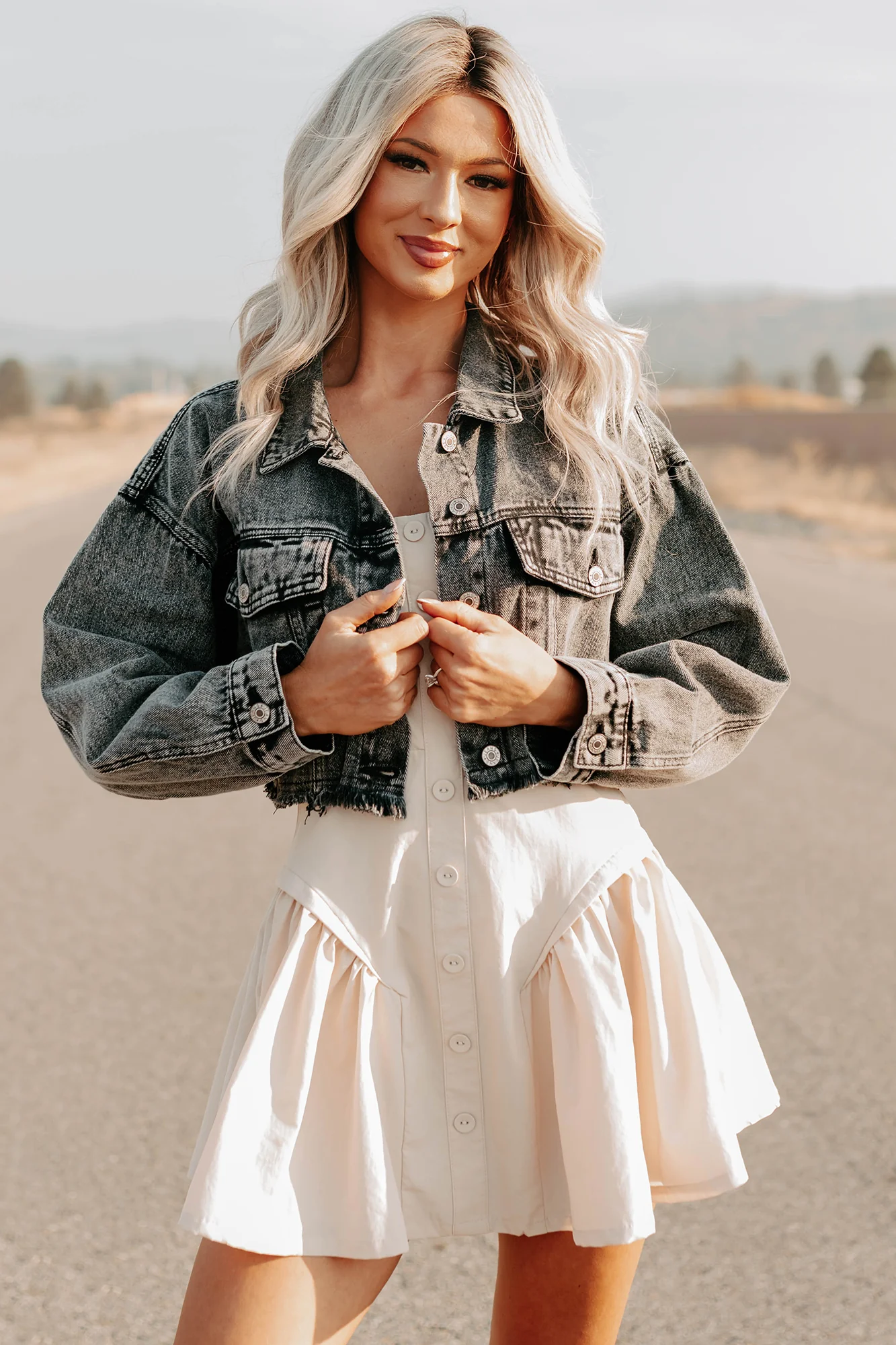 On The Loose Washed Denim Crop Jacket (Black) - Image 10