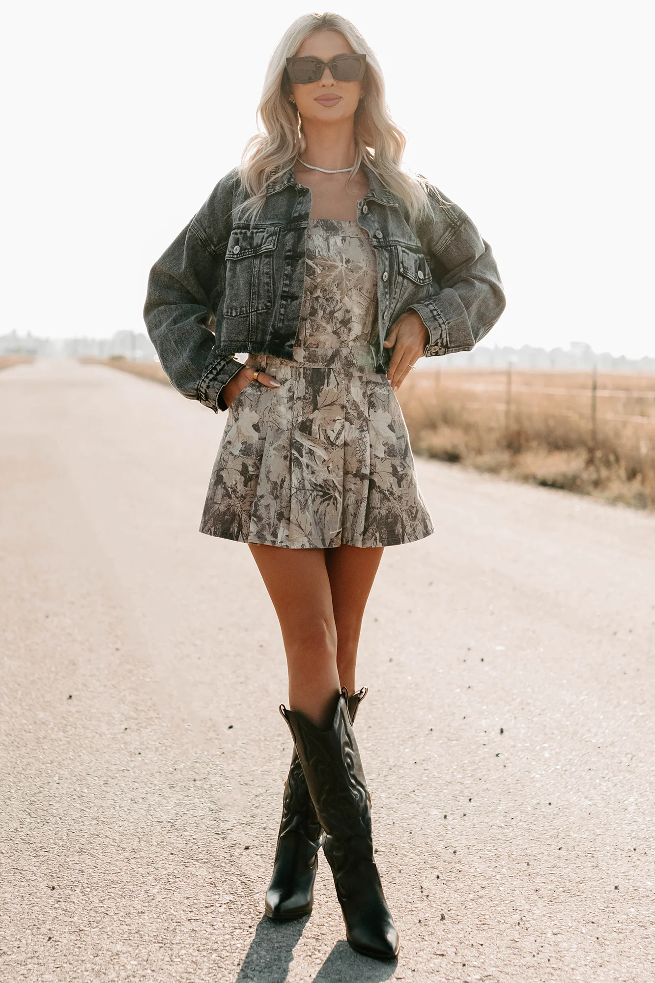 On The Loose Washed Denim Crop Jacket (Black) - Image 11