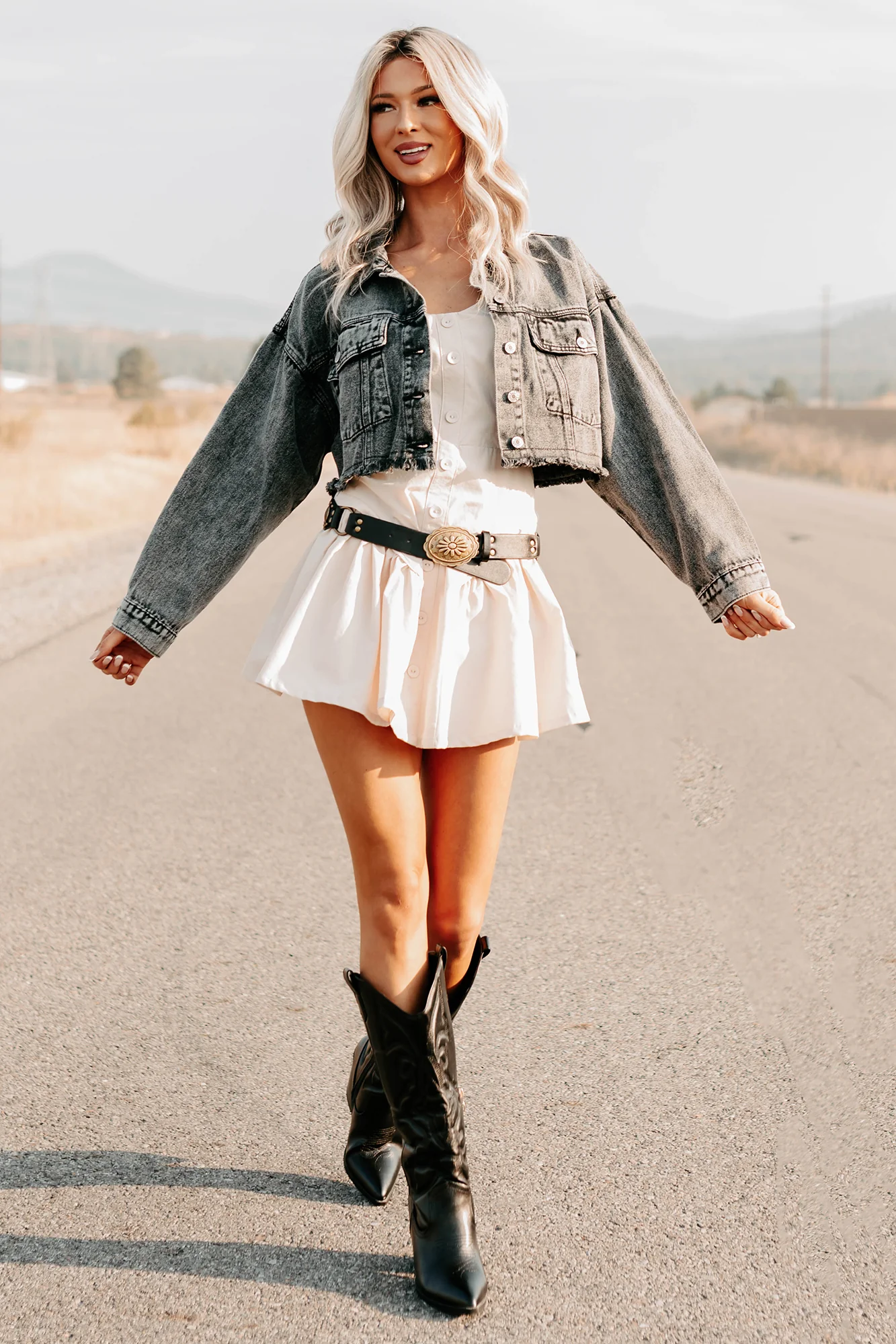 On The Loose Washed Denim Crop Jacket (Black) - Image 4