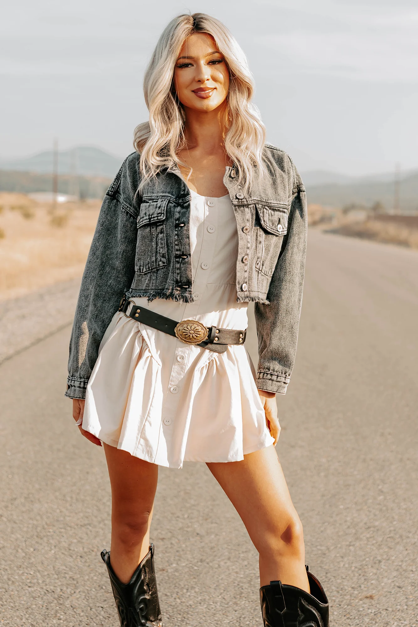 On The Loose Washed Denim Crop Jacket (Black) - Image 9