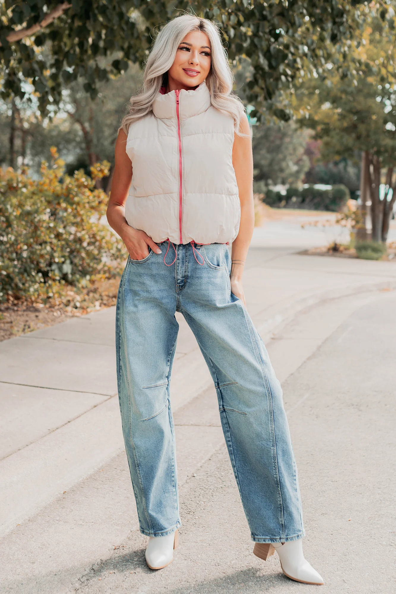 On The Reverse Side Reversible Puffer Vest (Hibiscus/Beige) - Image 2
