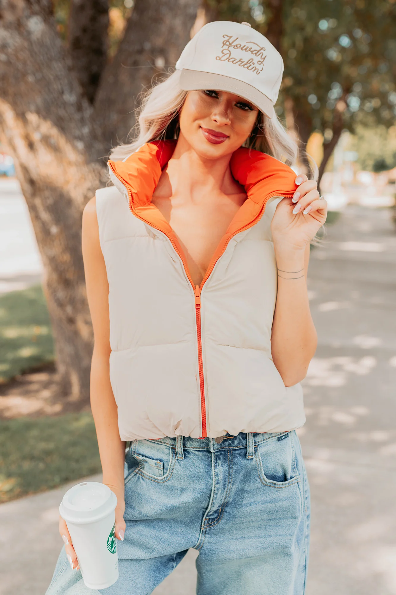 On The Reverse Side Reversible Puffer Vest (Tomato/Beige) - Image 10