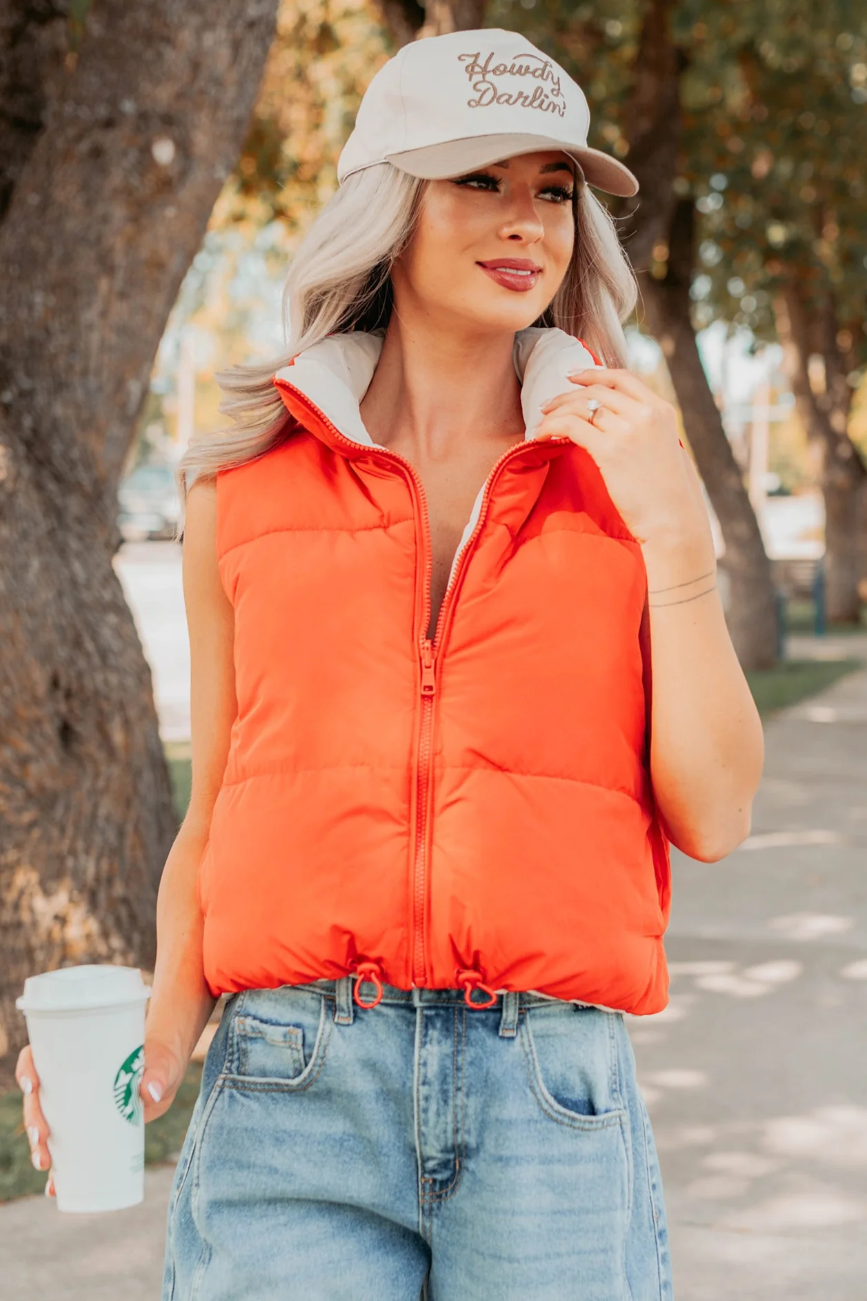 On The Reverse Side Reversible Puffer Vest (Tomato/Beige) - Image 3