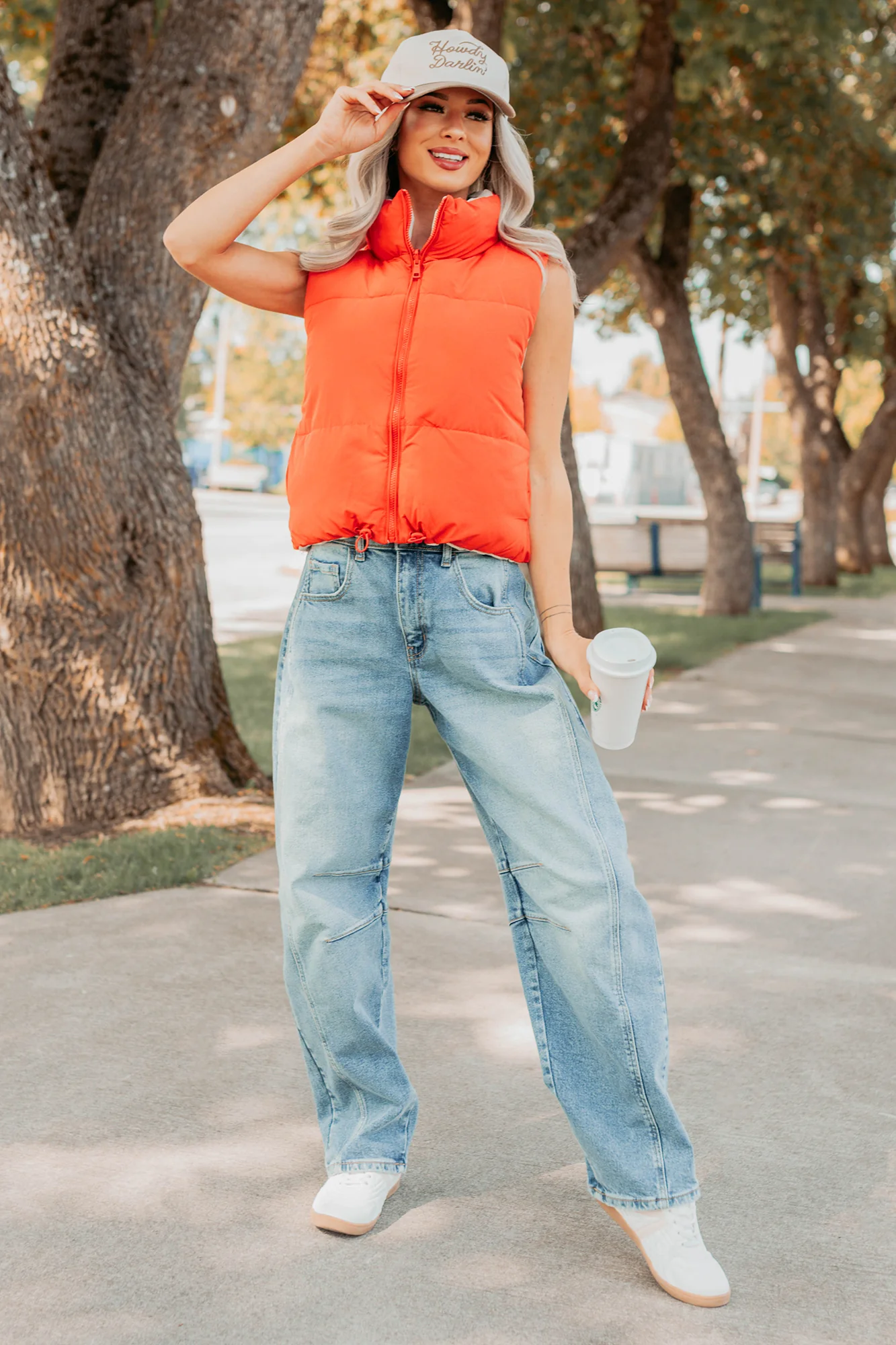 On The Reverse Side Reversible Puffer Vest (Tomato/Beige) - Image 6