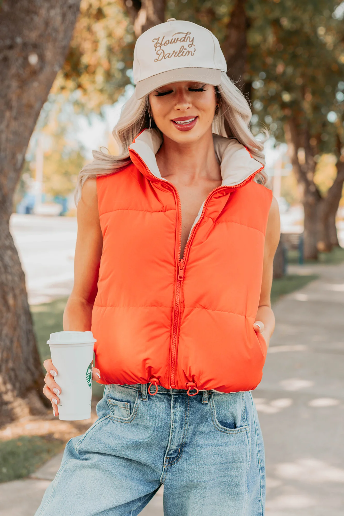 On The Reverse Side Reversible Puffer Vest (Tomato/Beige) - Image 8