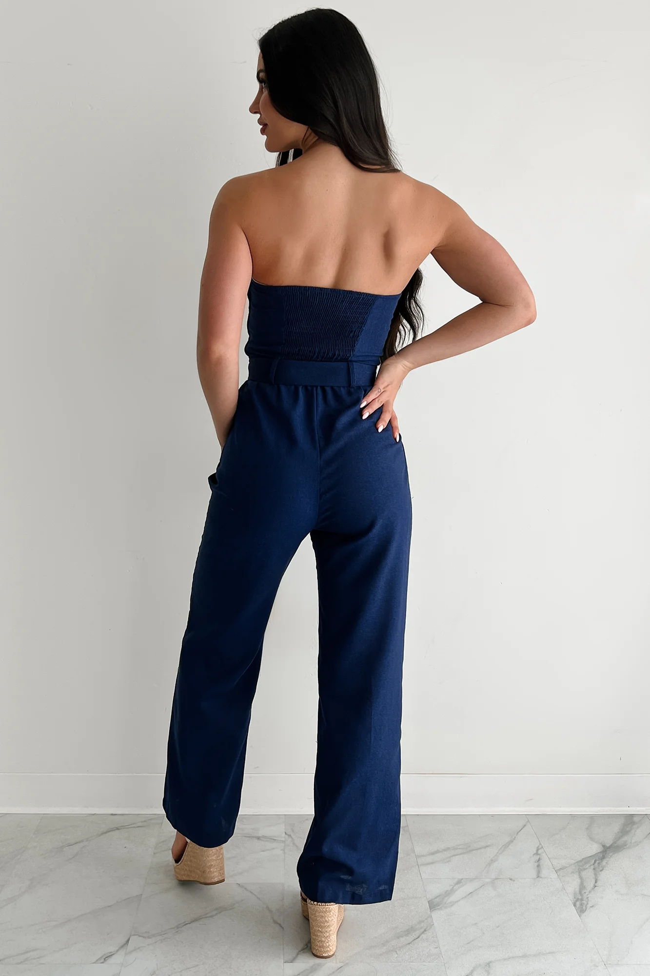One More Page Strapless Belted Jumpsuit (Navy) - Image 3