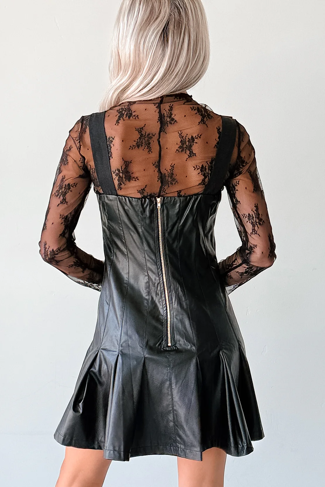 One Of None Pleated Faux Leather Dress (Black) - Image 4