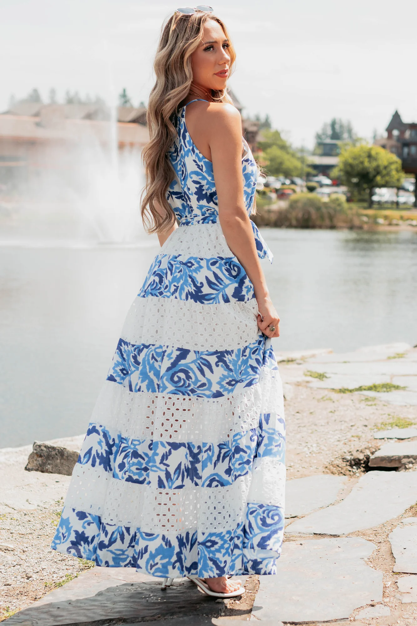 Only Ever You Eyelet Lace Tiered Maxi Dress (Blue) - Image 3