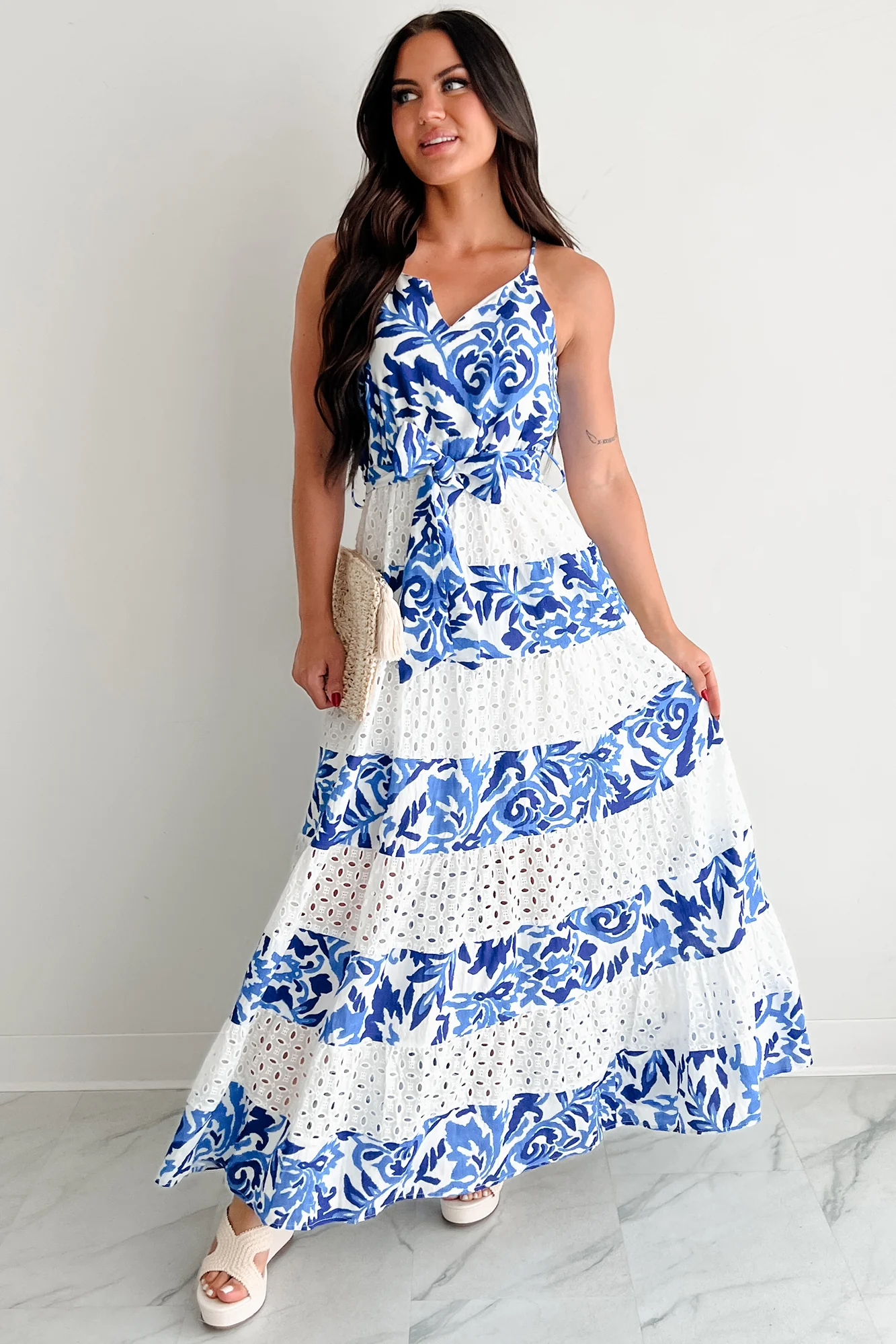 Only Ever You Eyelet Lace Tiered Maxi Dress (Blue) - Image 4