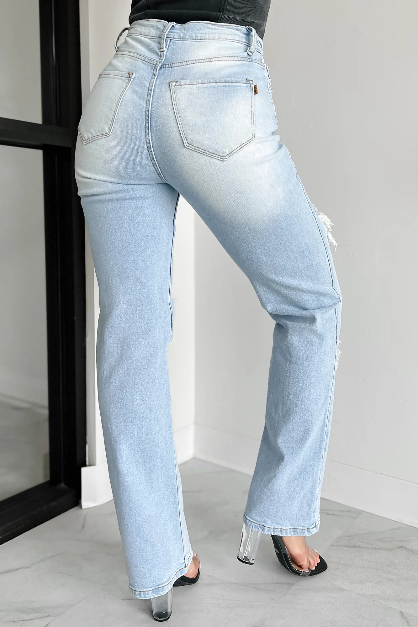 Only Good Days High Rise Distressed Wide Leg Jeans (Light) - Image 14