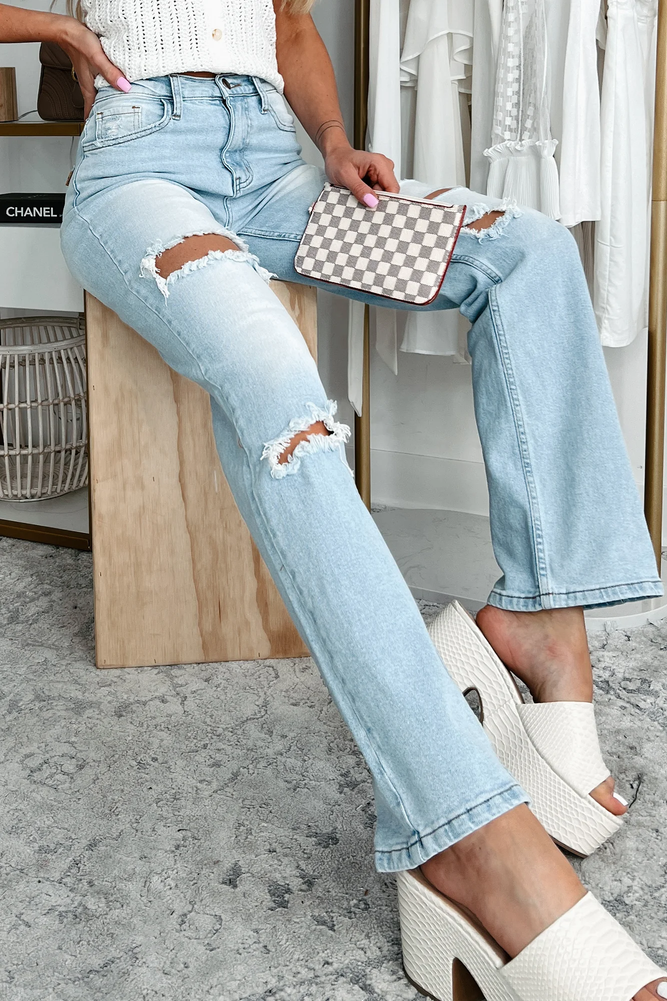 Only Good Days High Rise Distressed Wide Leg Jeans (Light) - Image 16