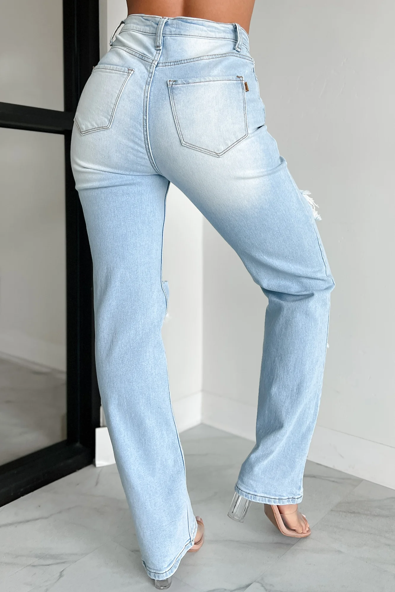 Only Good Days High Rise Distressed Wide Leg Jeans (Light) - Image 6