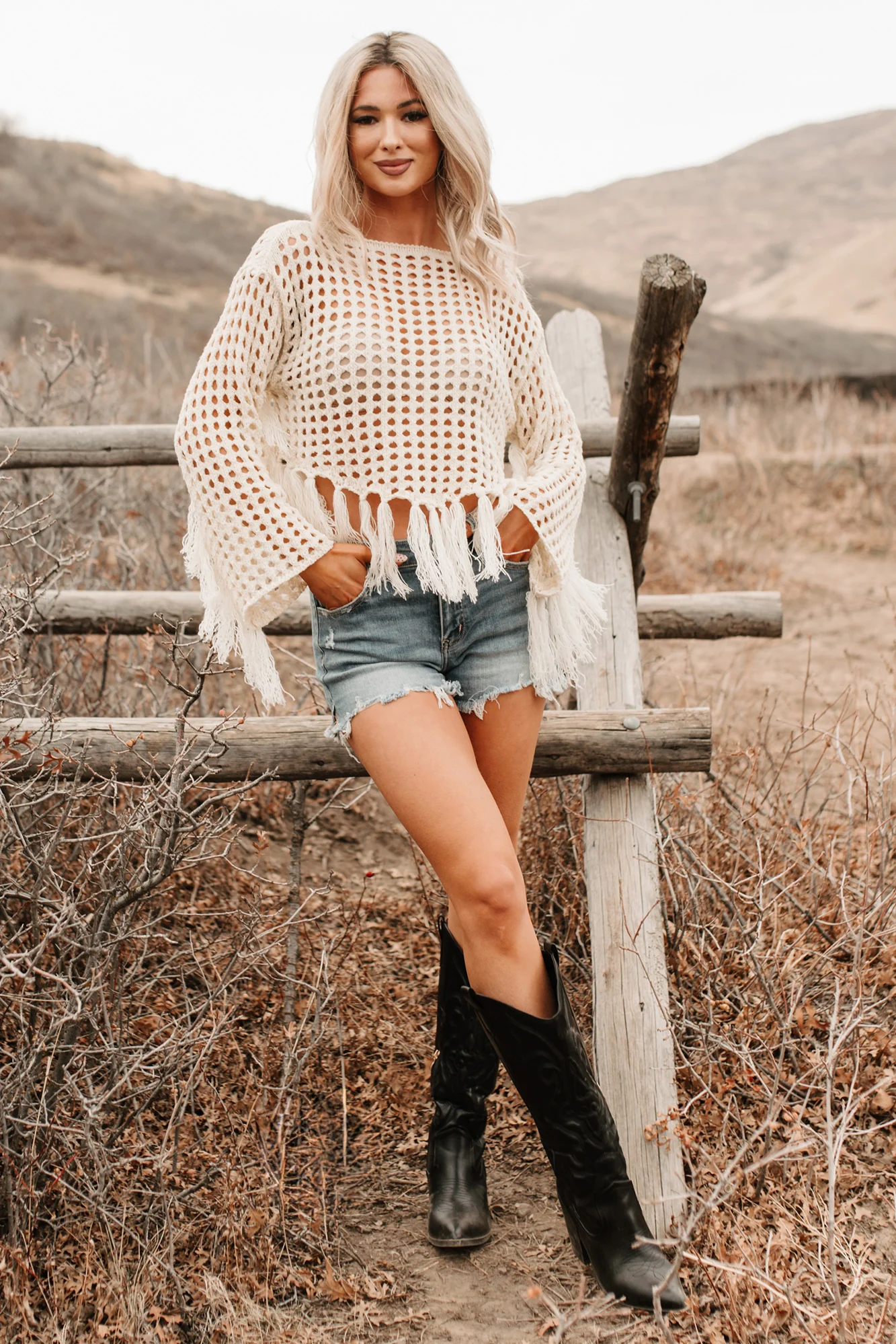 Open Skies Boatneck Crochet Sweater Fringe Top (Cream) - Image 10