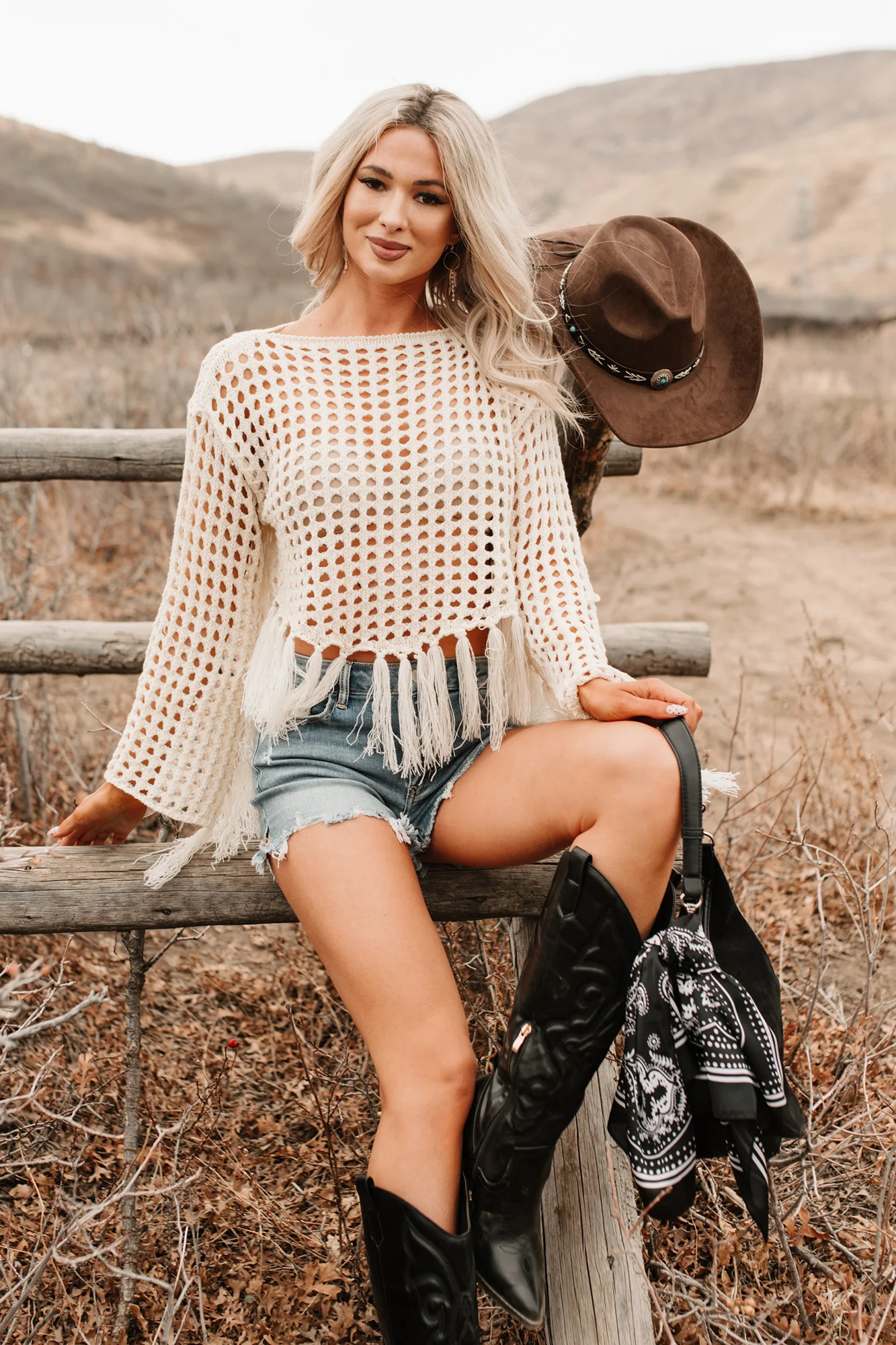Open Skies Boatneck Crochet Sweater Fringe Top (Cream) - Image 5