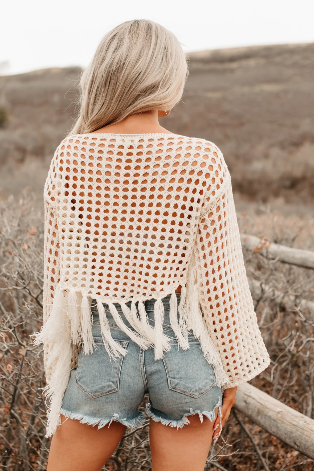 Open Skies Boatneck Crochet Sweater Fringe Top (Cream) - Image 9