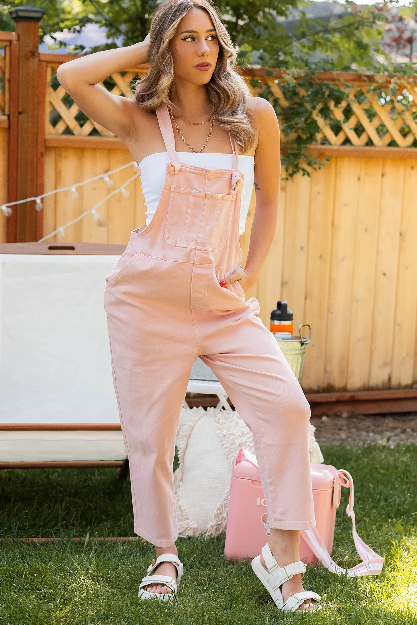 Osmond Knotted Strap Zenana Overalls (Pink) - Image 4