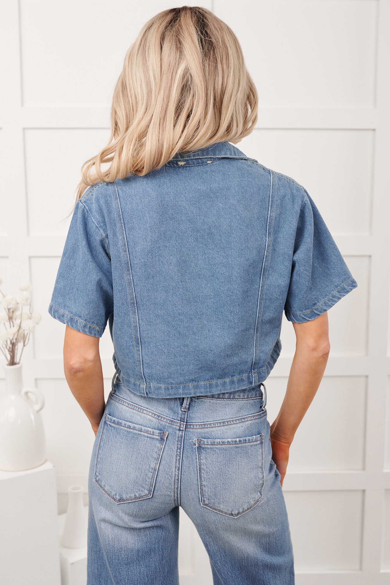 Outlaw Blues Button Up Short Sleeve Top (Medium Denim) - Image 6