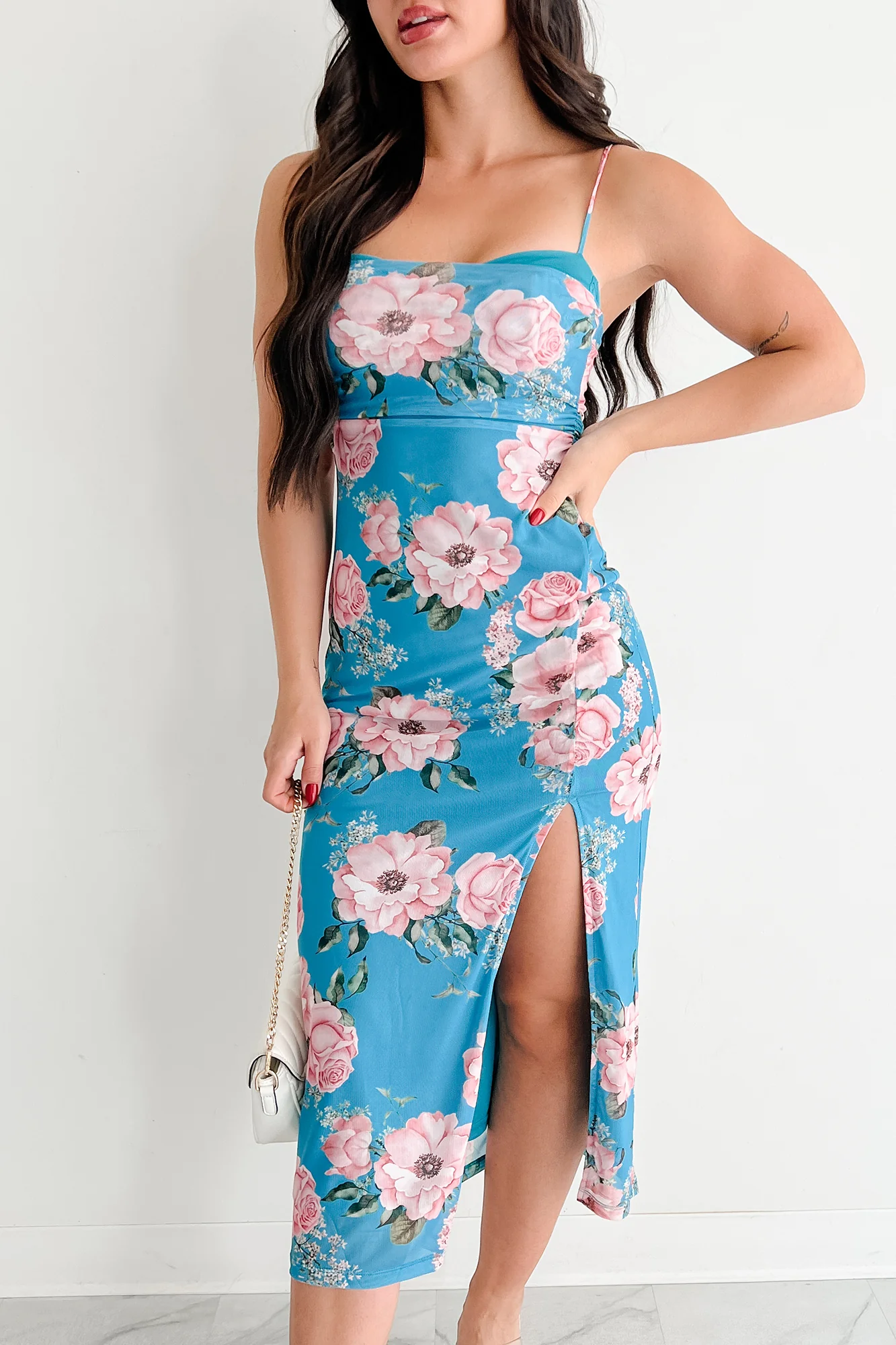 Own The Mood Sleeveless Floral Midi Dress (Teal) - Image 2