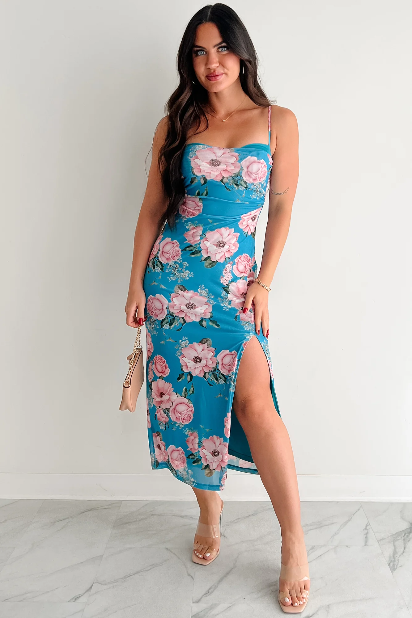 Own The Mood Sleeveless Floral Midi Dress (Teal) - Image 6