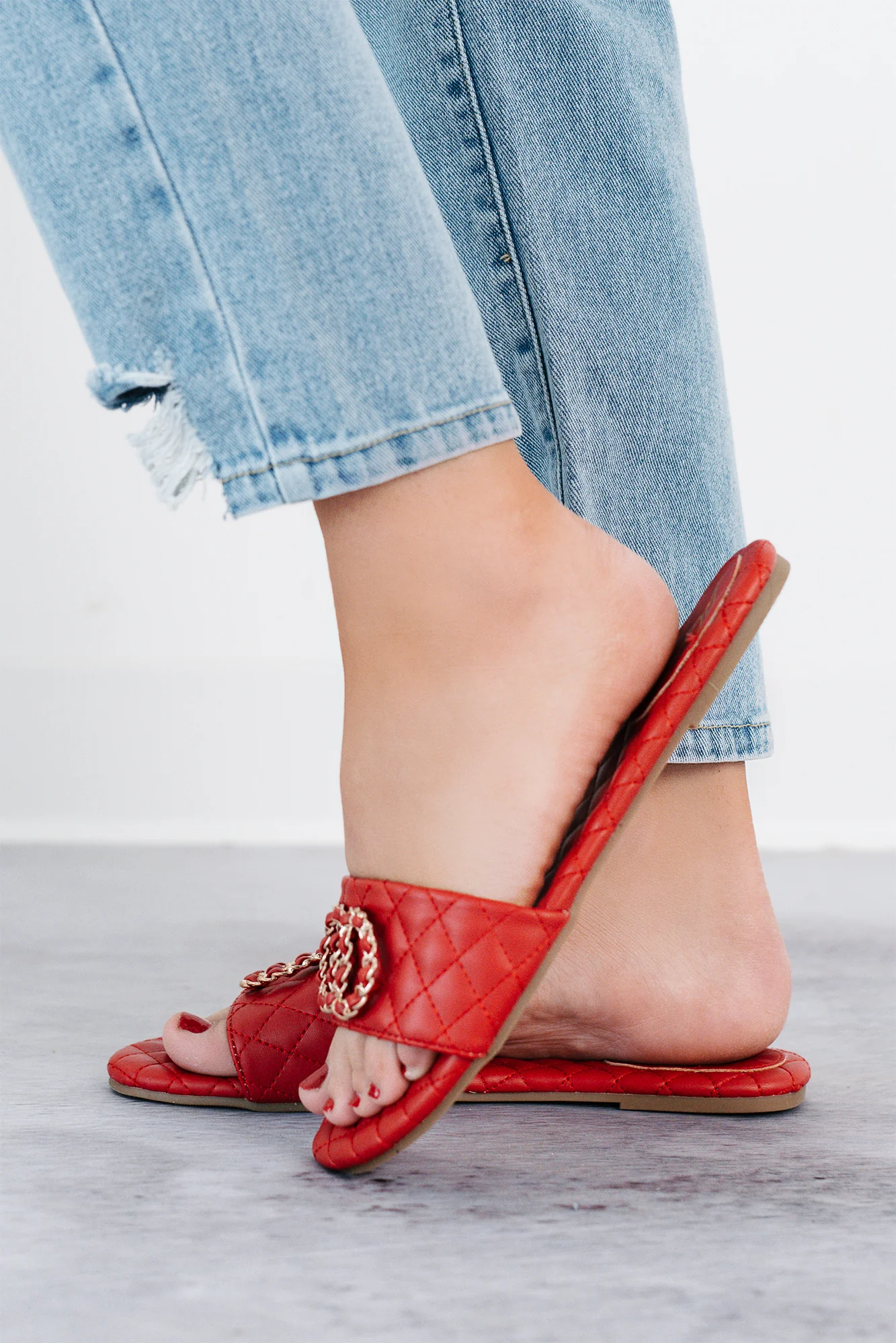Own Your Elegance Quilted Leather Sandals (Red) - Image 3