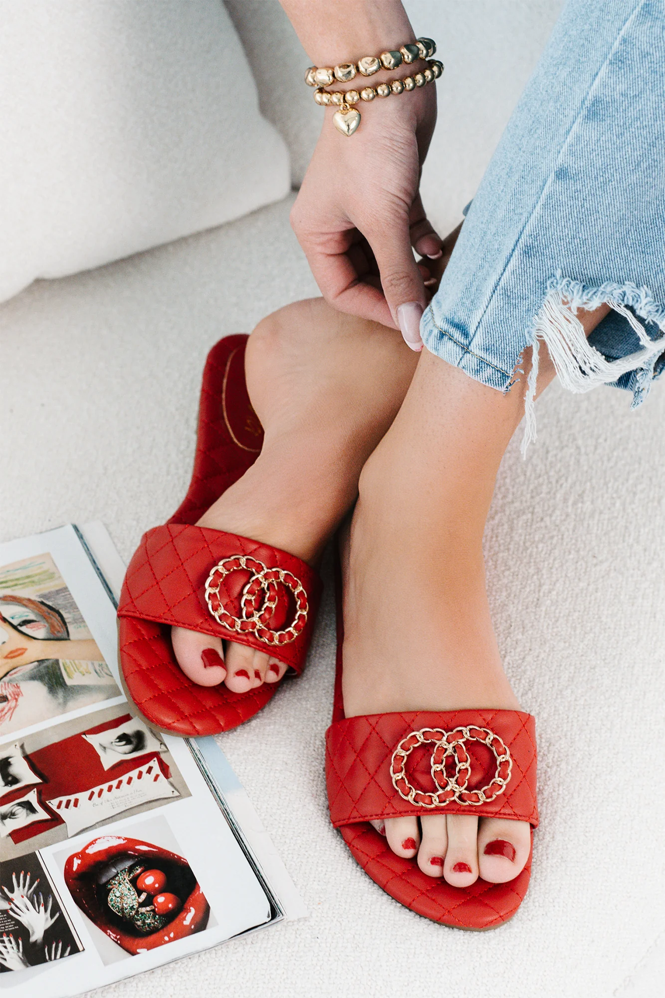 Own Your Elegance Quilted Leather Sandals (Red) - Image 4