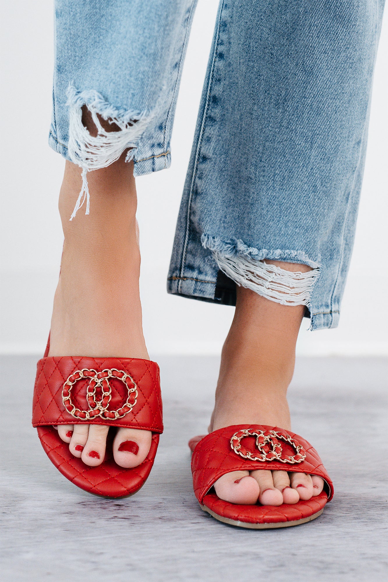 Own Your Elegance Quilted Leather Sandals (Red) - Image 6