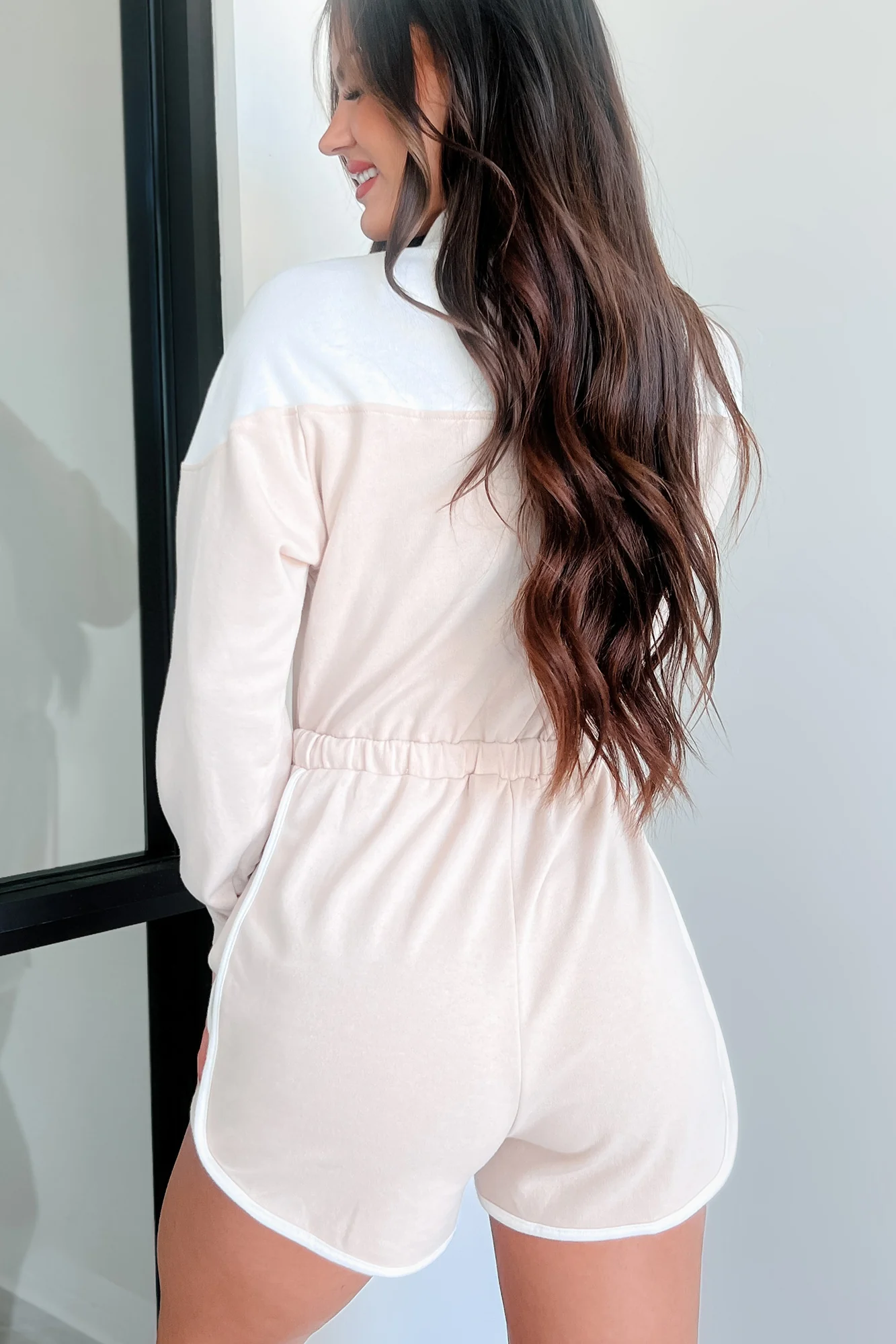 Ozzie Button-Front Long Sleeve Romper (White/Seashell) - Image 5