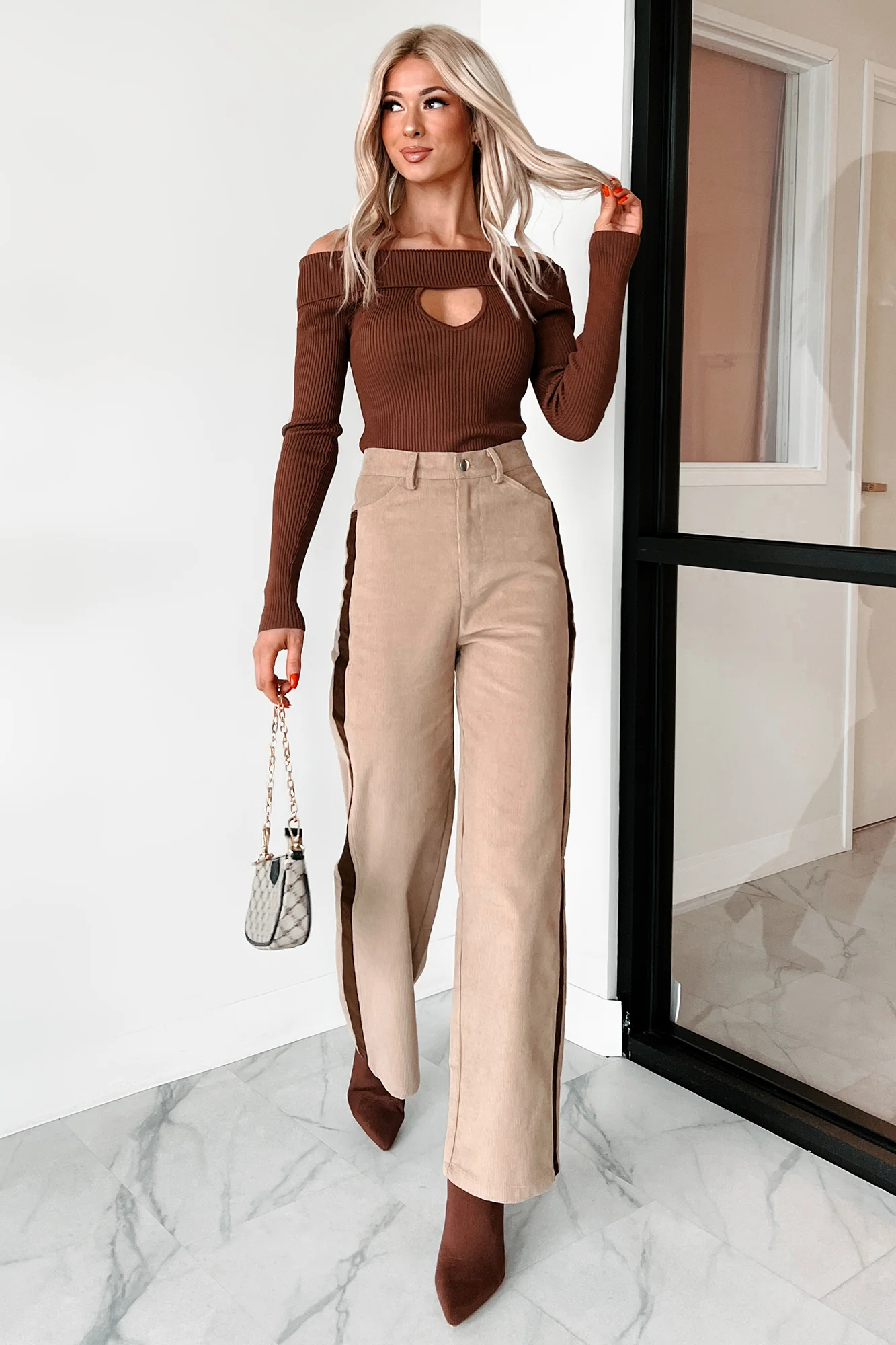 Pablo Side Stripe Corduroy Pants (Taupe) - Image 2