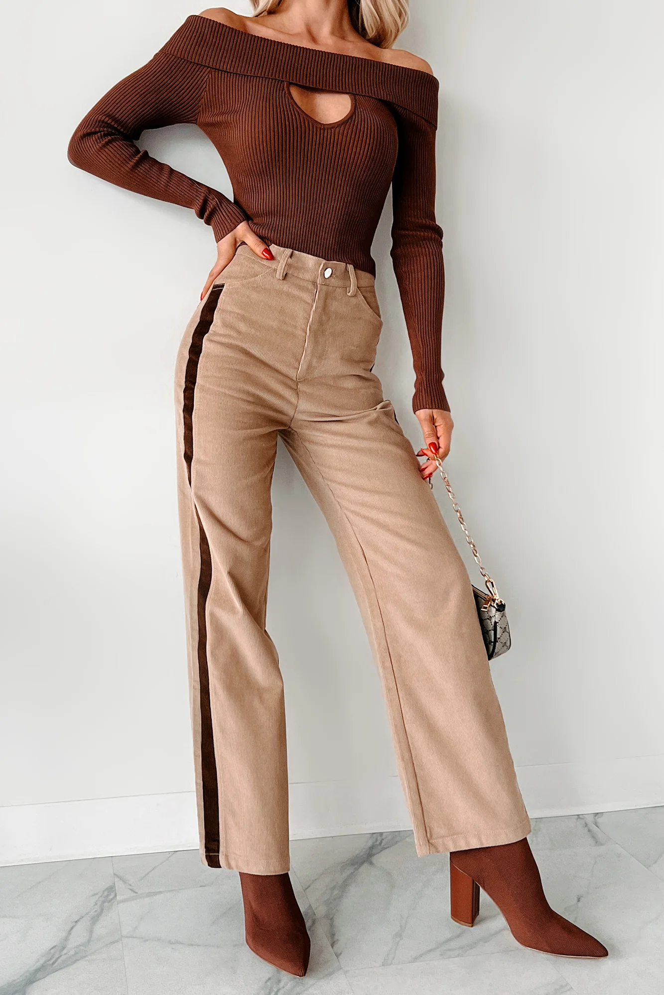 Pablo Side Stripe Corduroy Pants (Taupe) - Image 6
