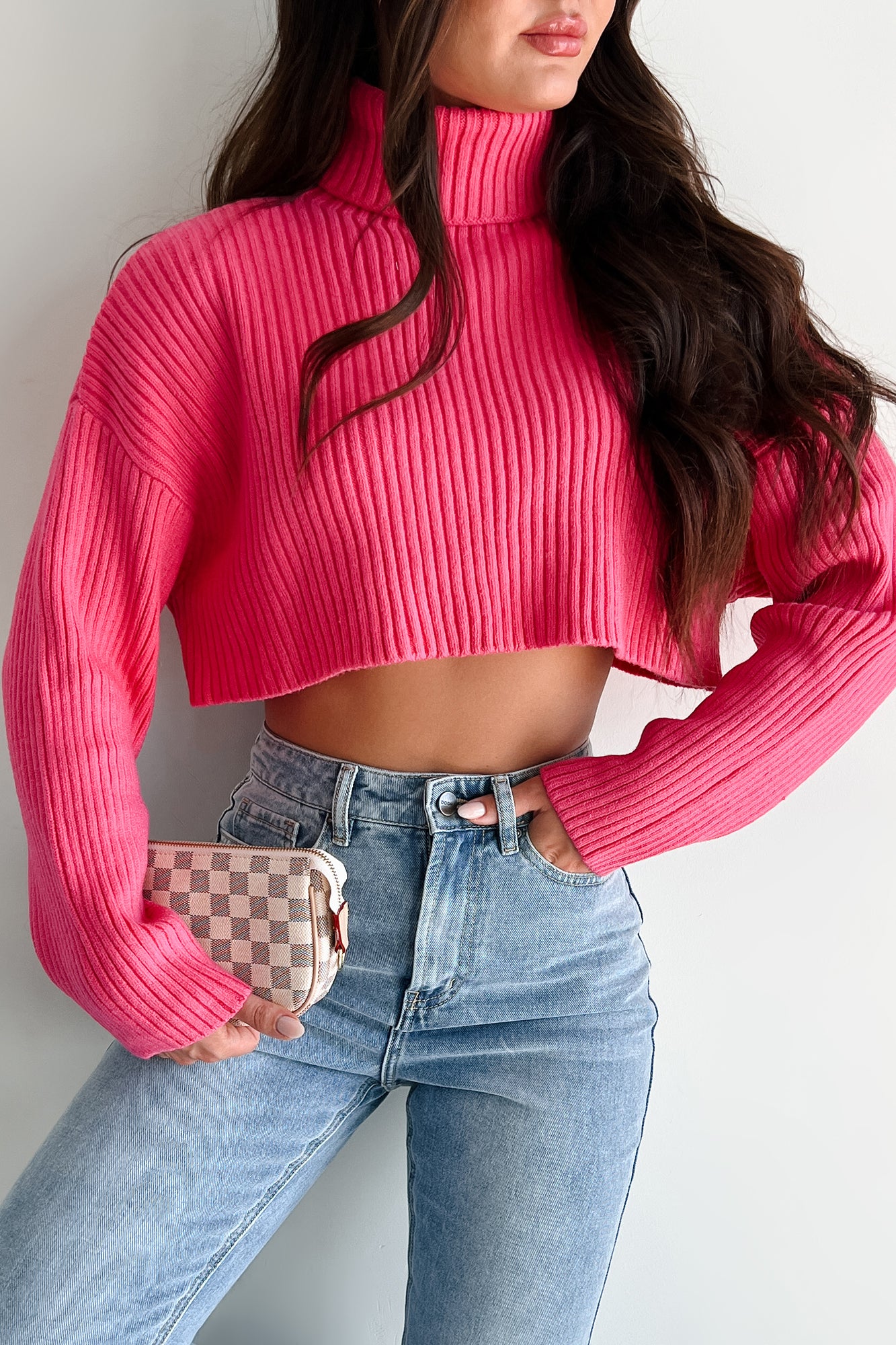 Pamela Turtleneck Crop Sweater (Super Pink) - Image 3