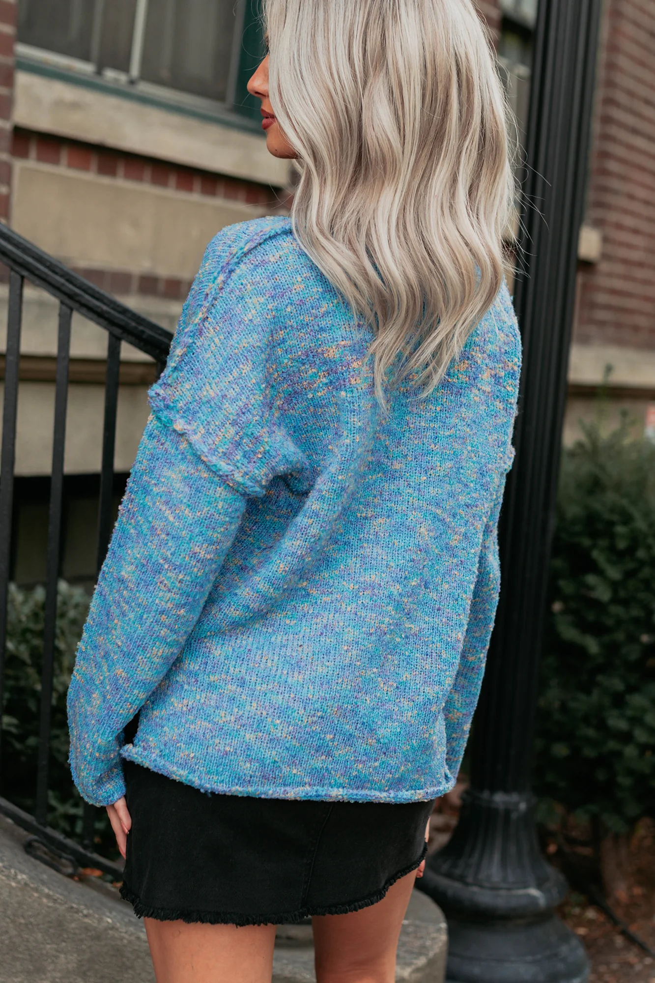 Peace Priority Oversized Knit Sweater (Blue Mix) - Image 5