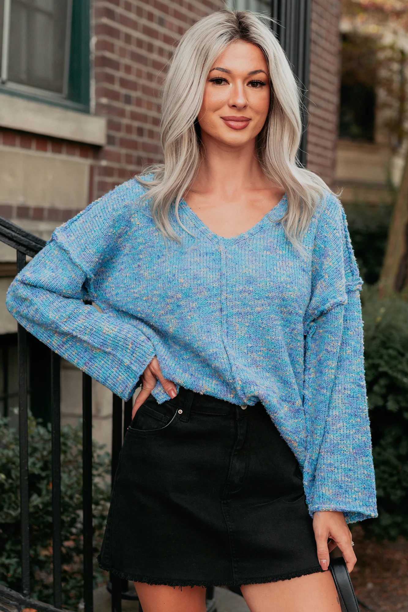 Peace Priority Oversized Knit Sweater (Blue Mix) - Image 8