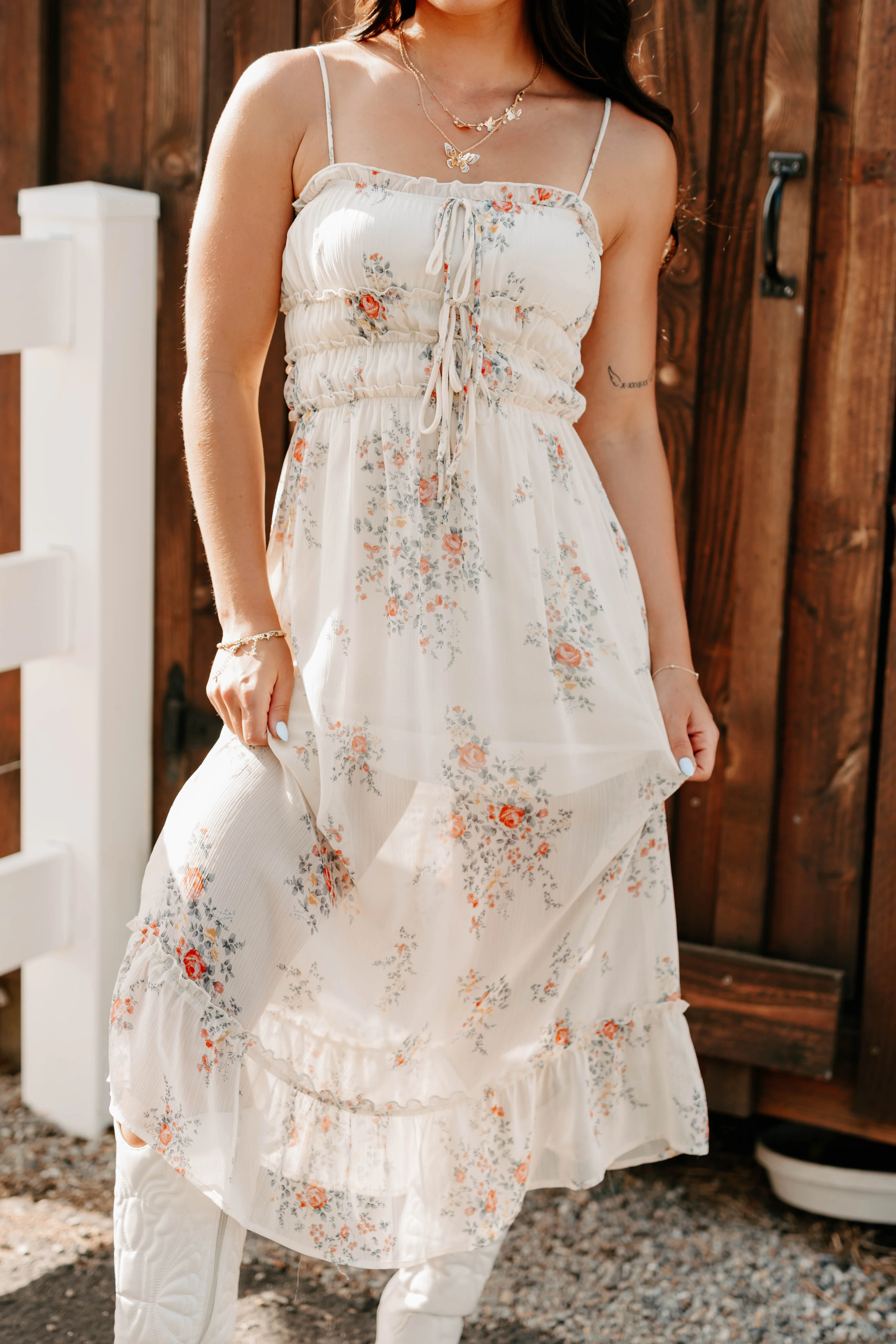 Peach Please Sleeveless Floral Midi Dress (Cream/Multi) - Image 2