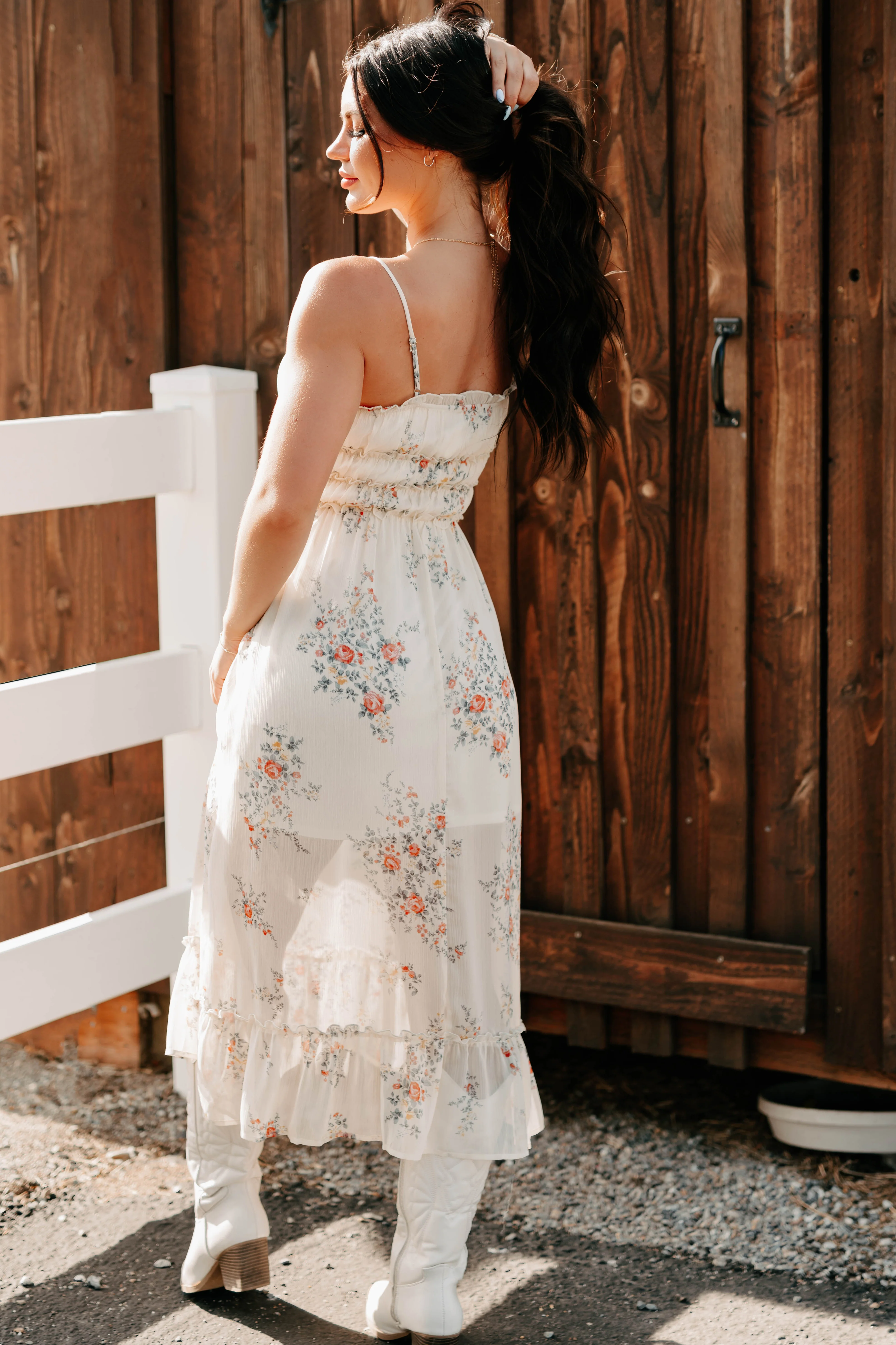 Peach Please Sleeveless Floral Midi Dress (Cream/Multi) - Image 3