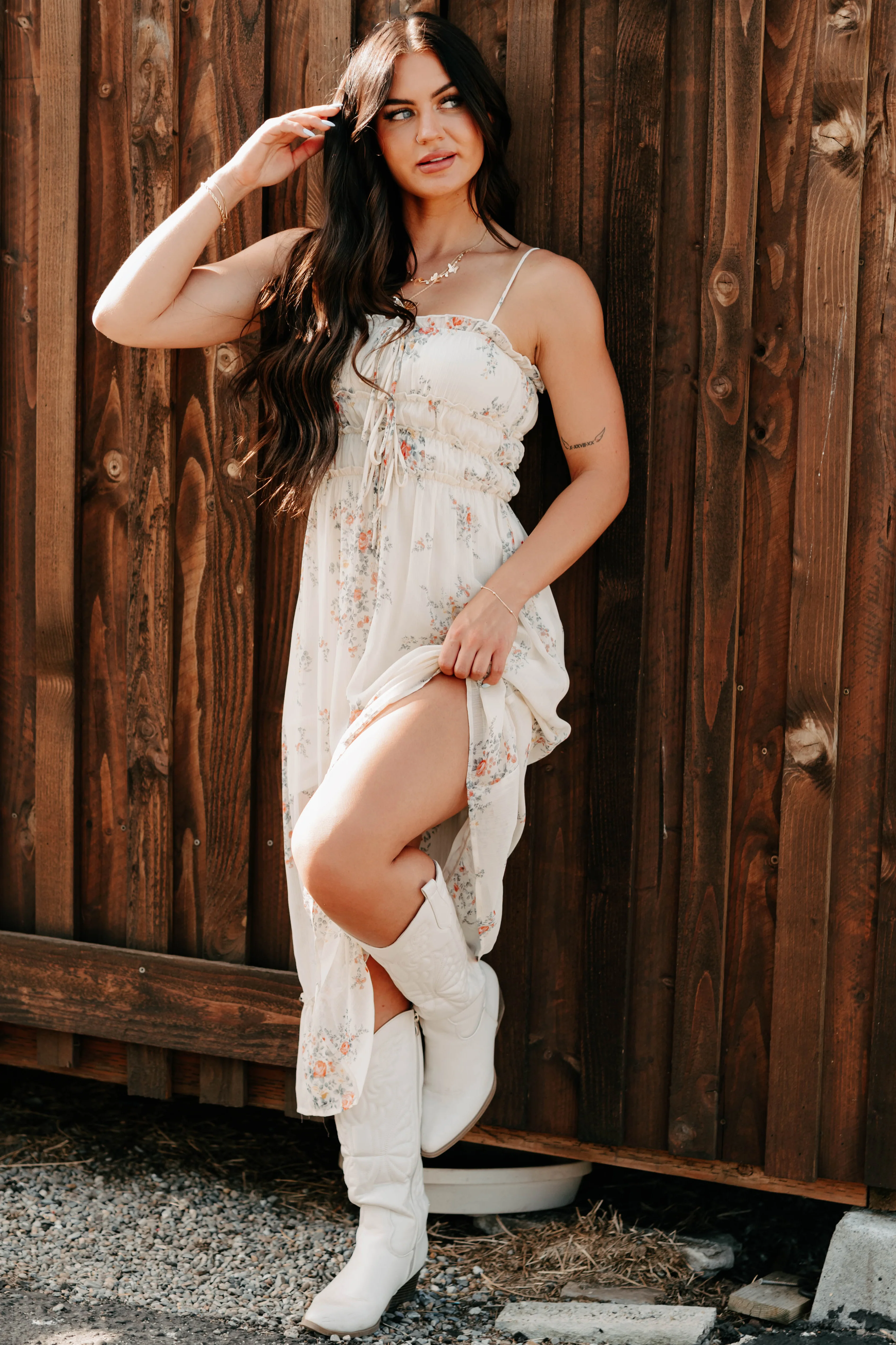 Peach Please Sleeveless Floral Midi Dress (Cream/Multi) - Image 4