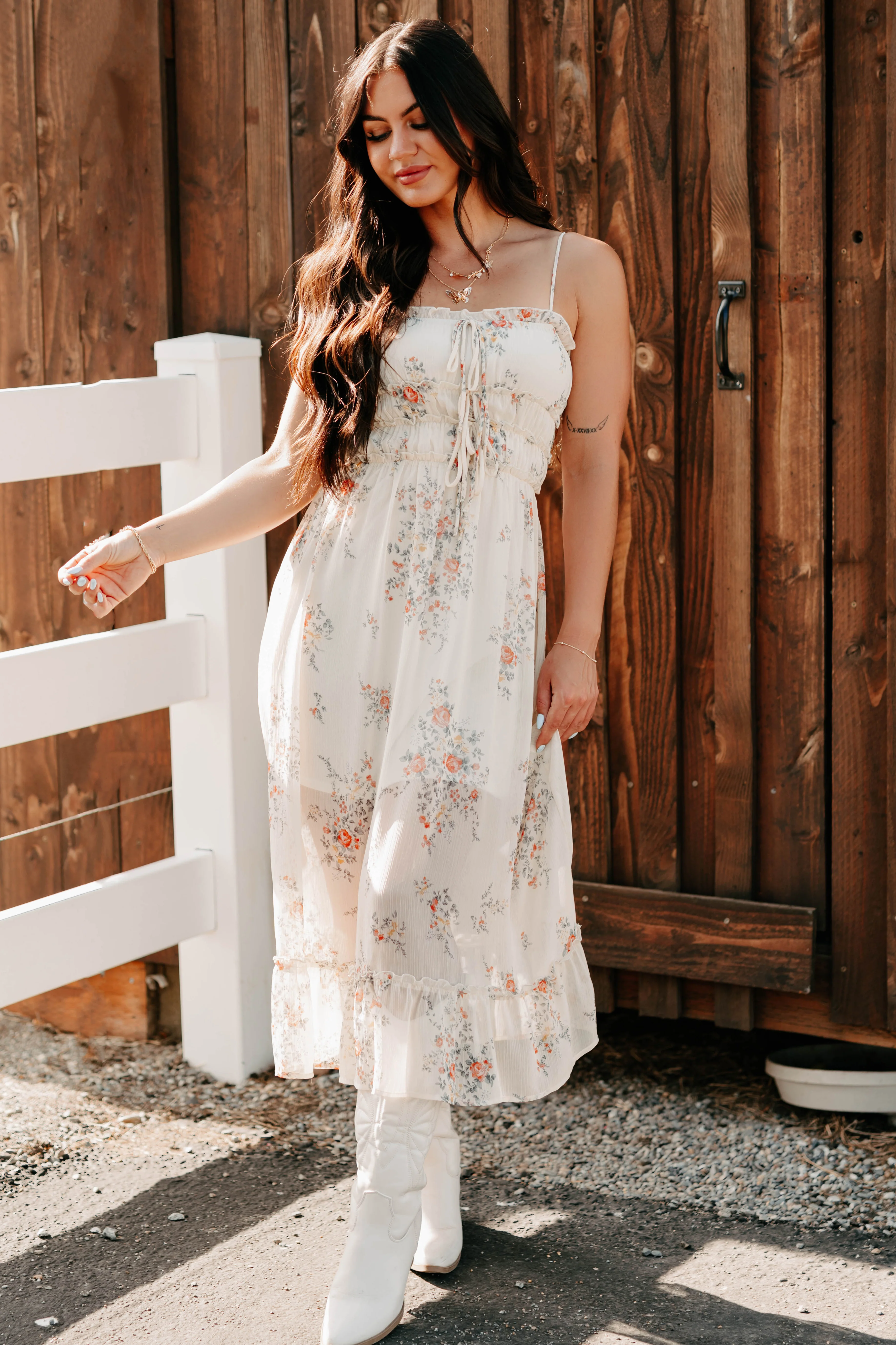 Peach Please Sleeveless Floral Midi Dress (Cream/Multi) - Image 7