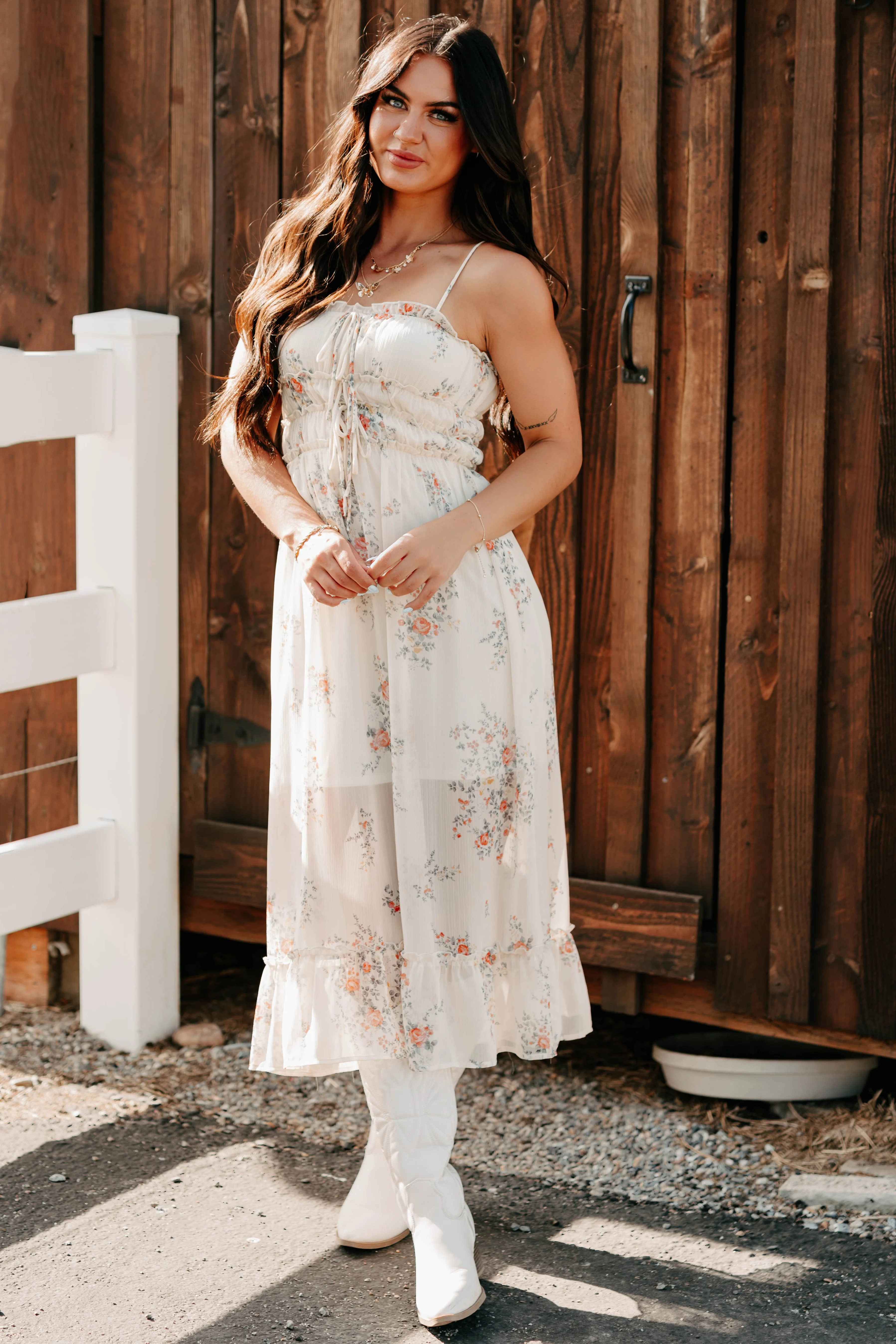 Peach Please Sleeveless Floral Midi Dress (Cream/Multi) - Image 8