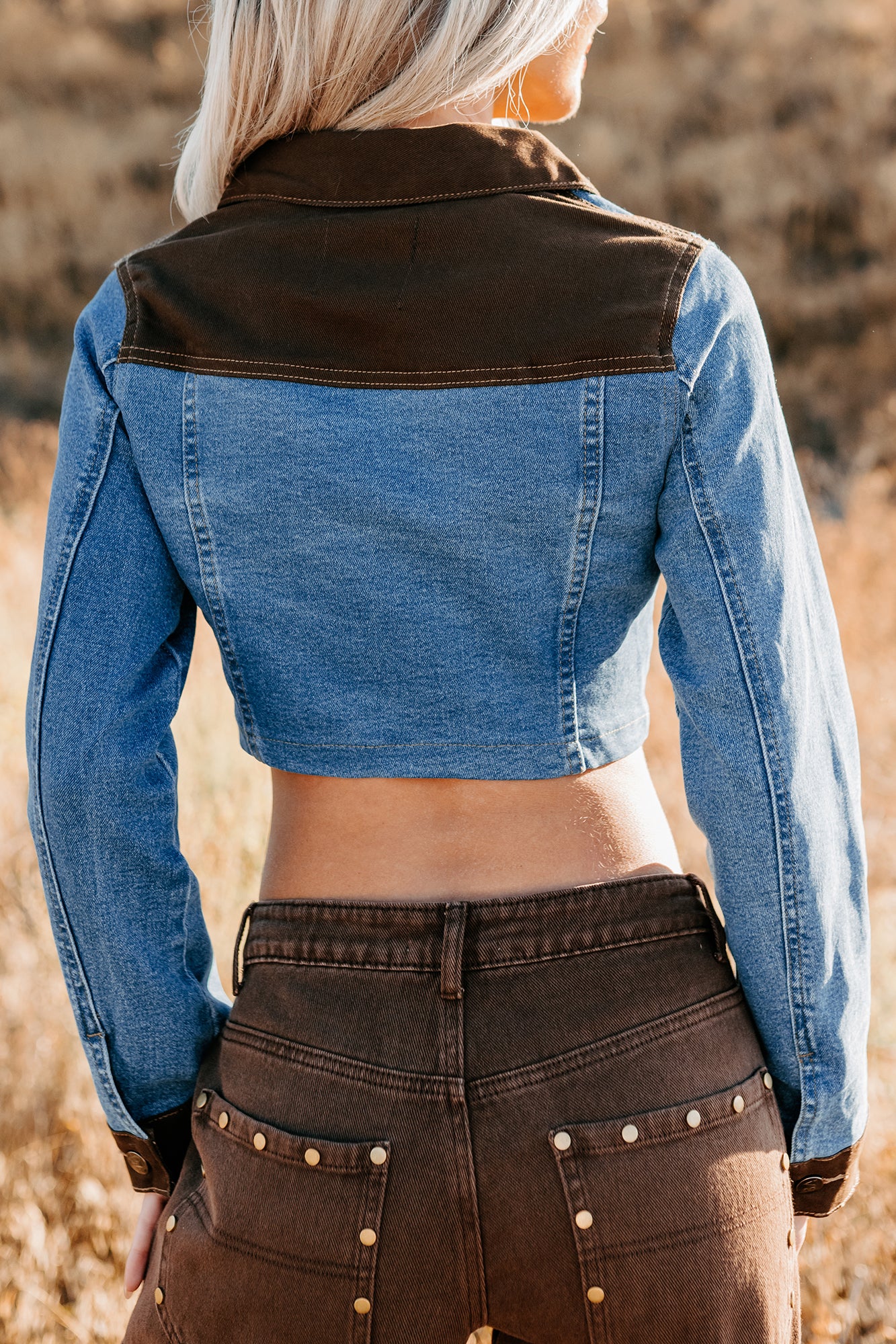 Peachy Prairie Cropped Denim Corset Jacket (Medium) - Image 3