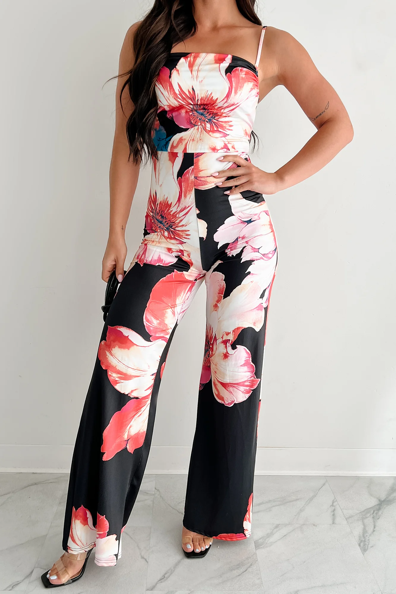 Peony Promise Sleeveless Floral Jumpsuit (Black/Multi) - Image 2
