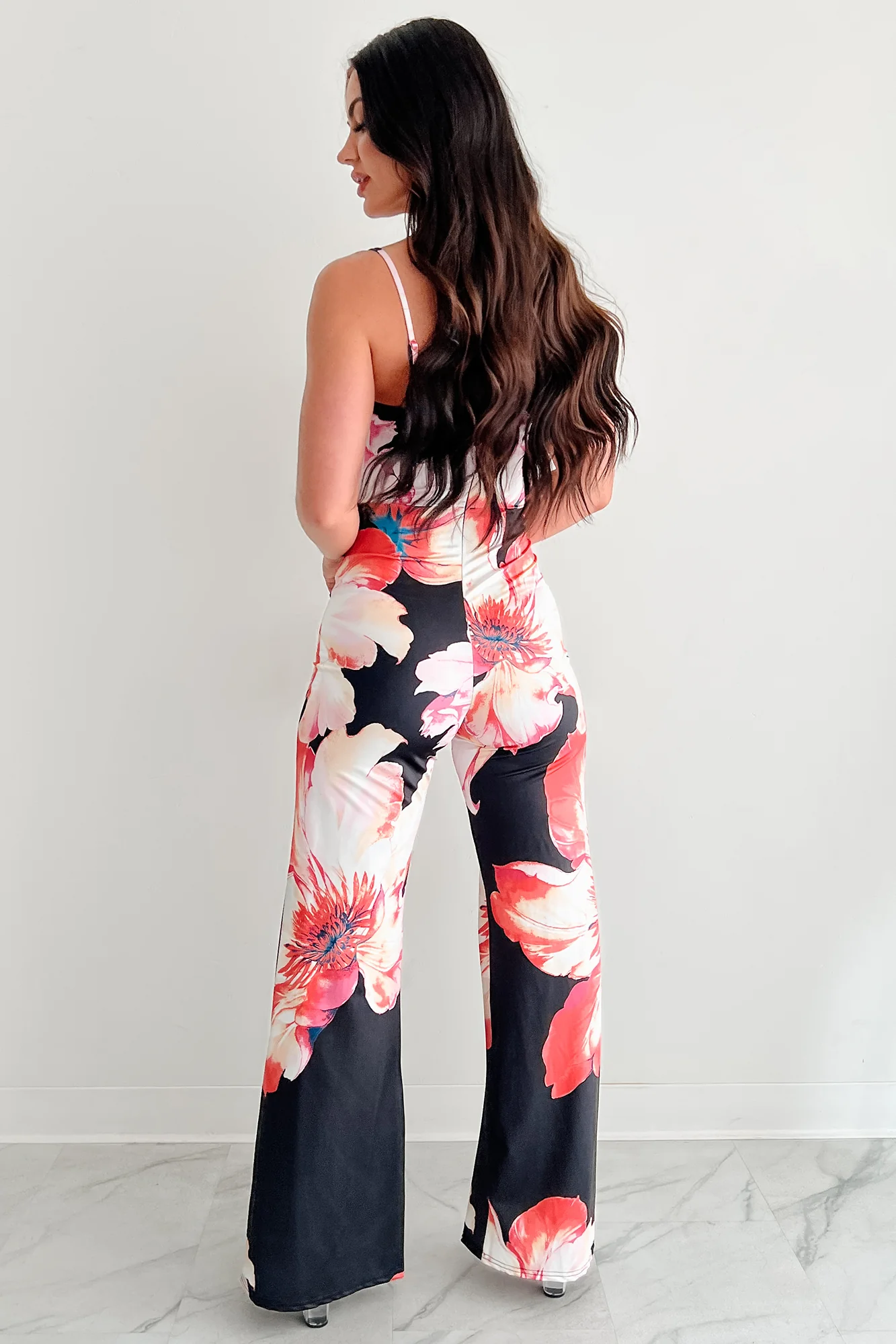 Peony Promise Sleeveless Floral Jumpsuit (Black/Multi) - Image 3
