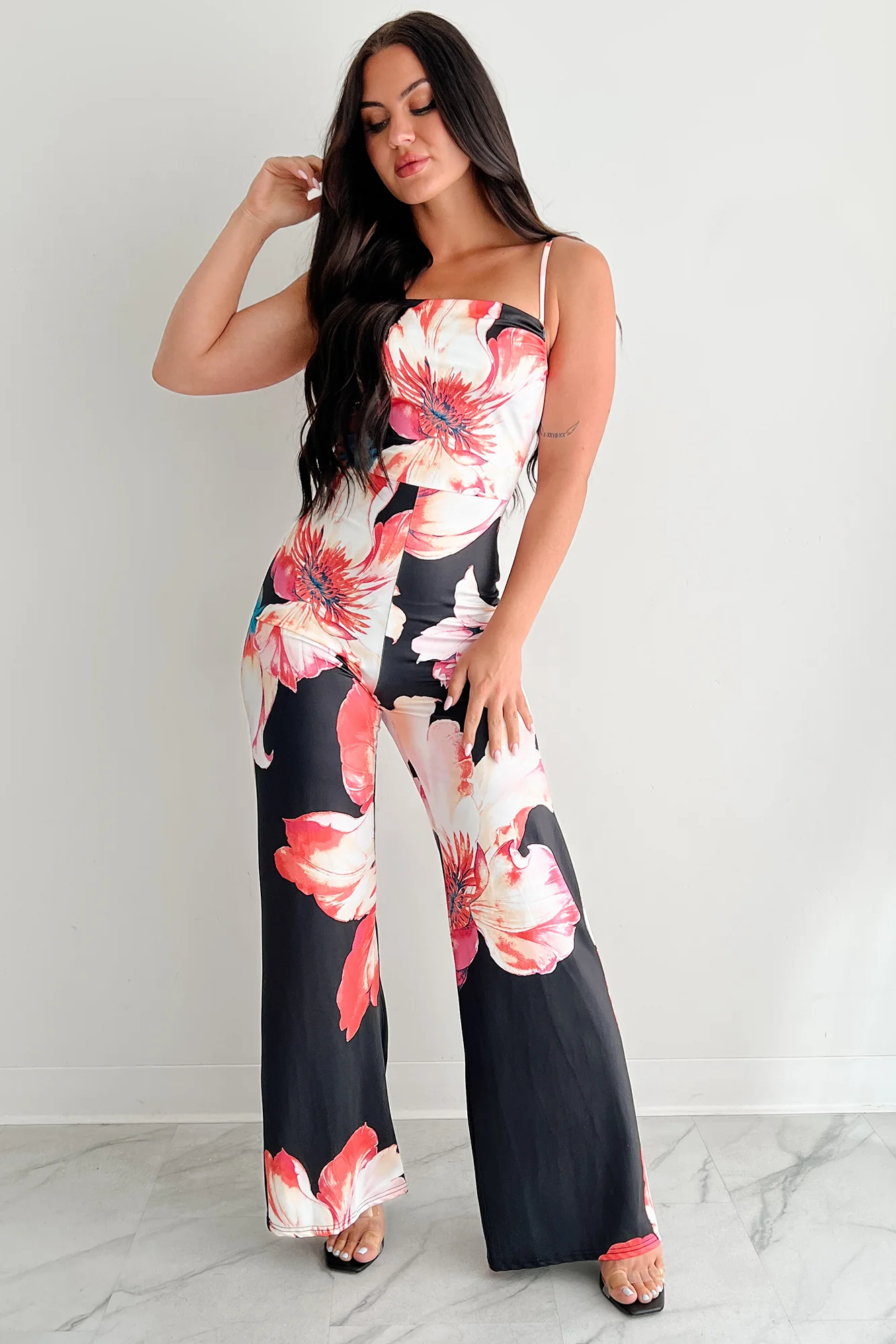 Peony Promise Sleeveless Floral Jumpsuit (Black/Multi) - Image 6