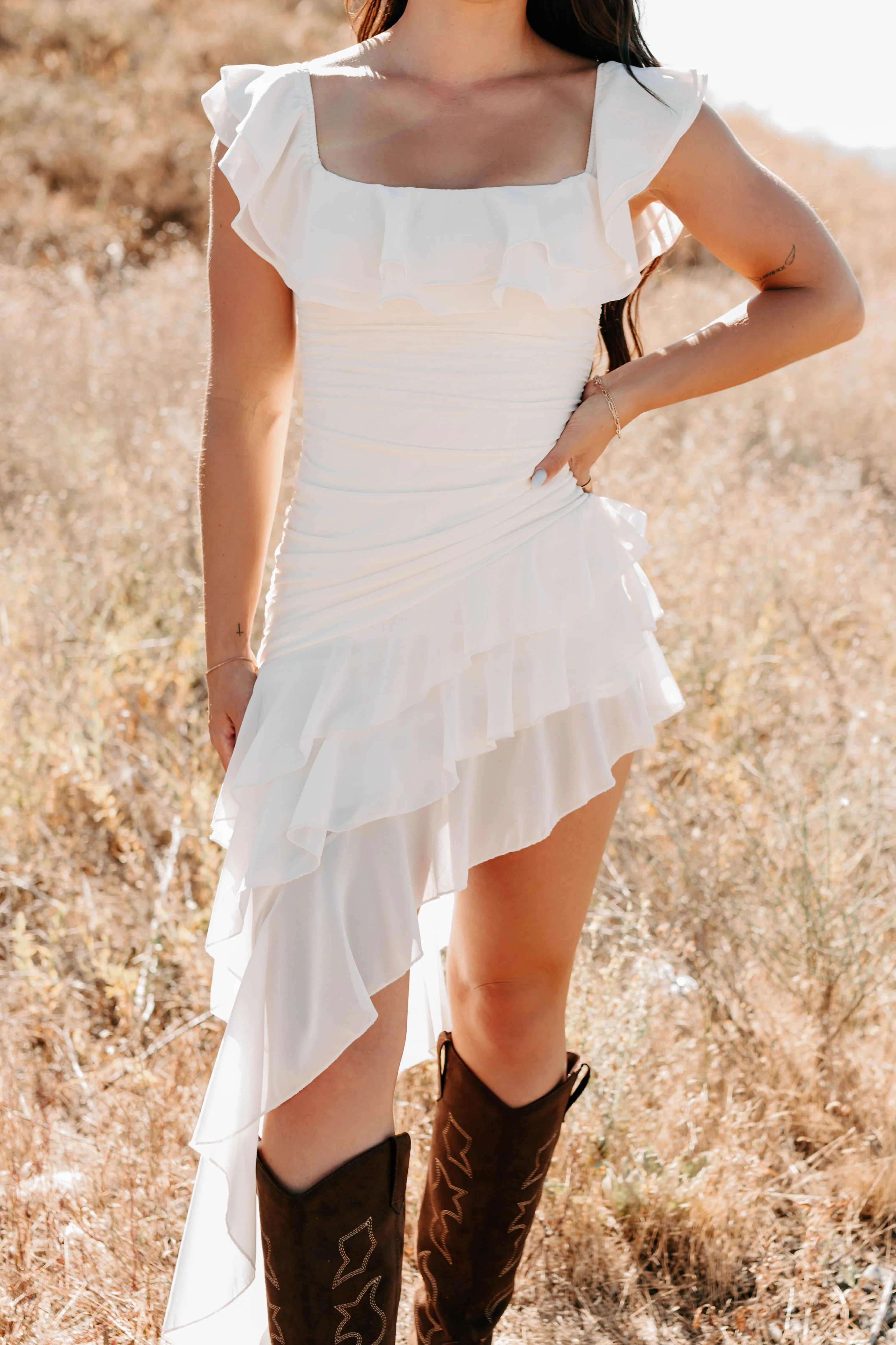 Perfectly Peachy Off The Shoulder Mini Dress (Ivory) - Image 4