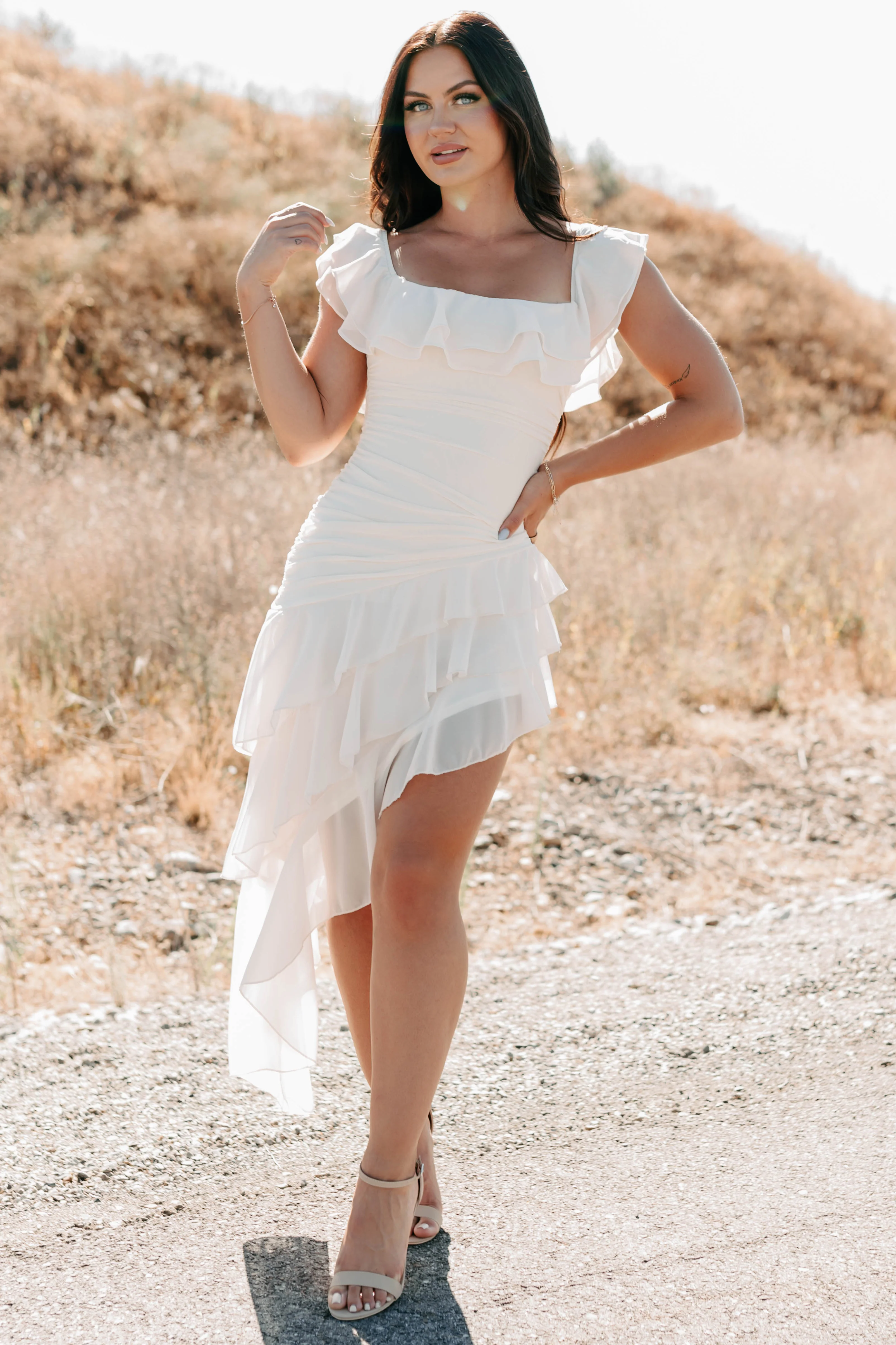 Perfectly Peachy Off The Shoulder Mini Dress (Ivory) - Image 6
