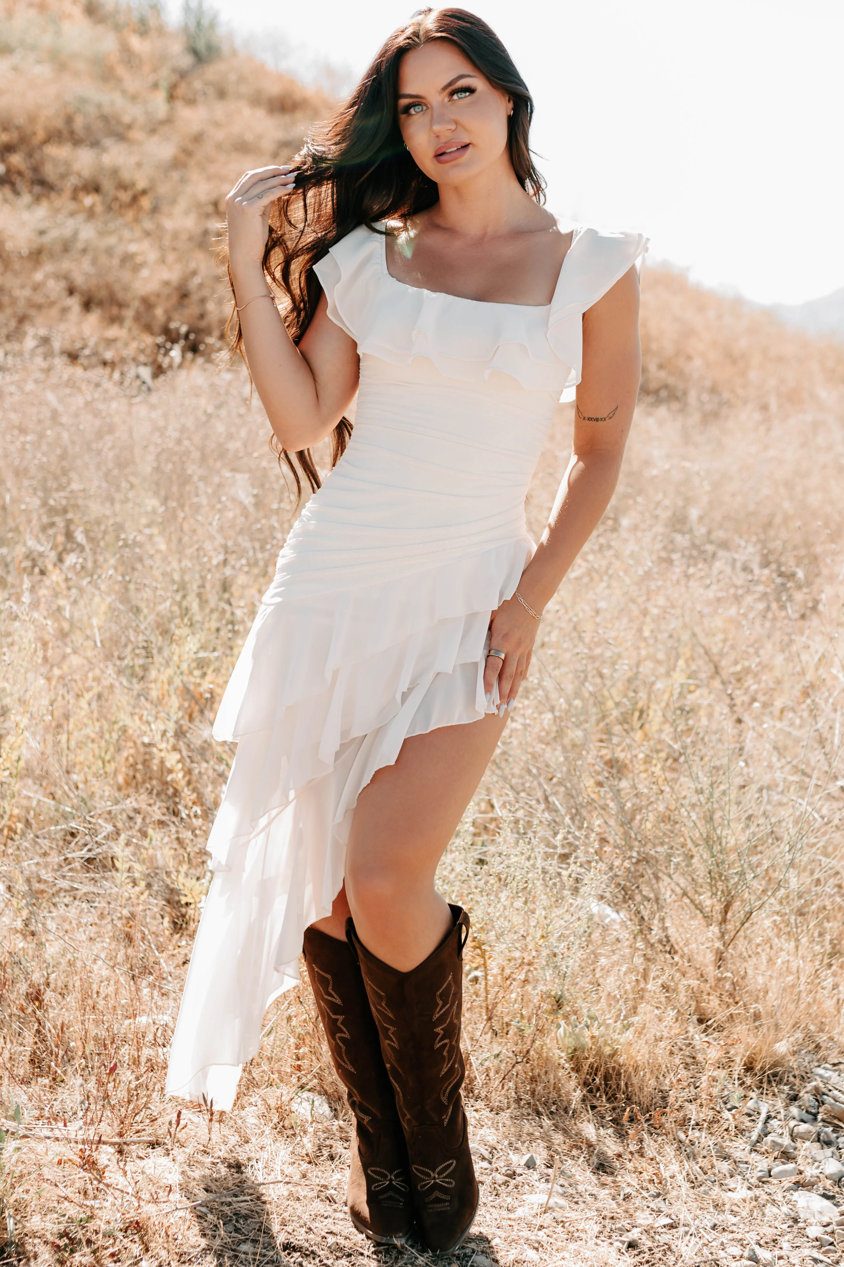 Perfectly Peachy Off The Shoulder Mini Dress (Ivory) - Image 7