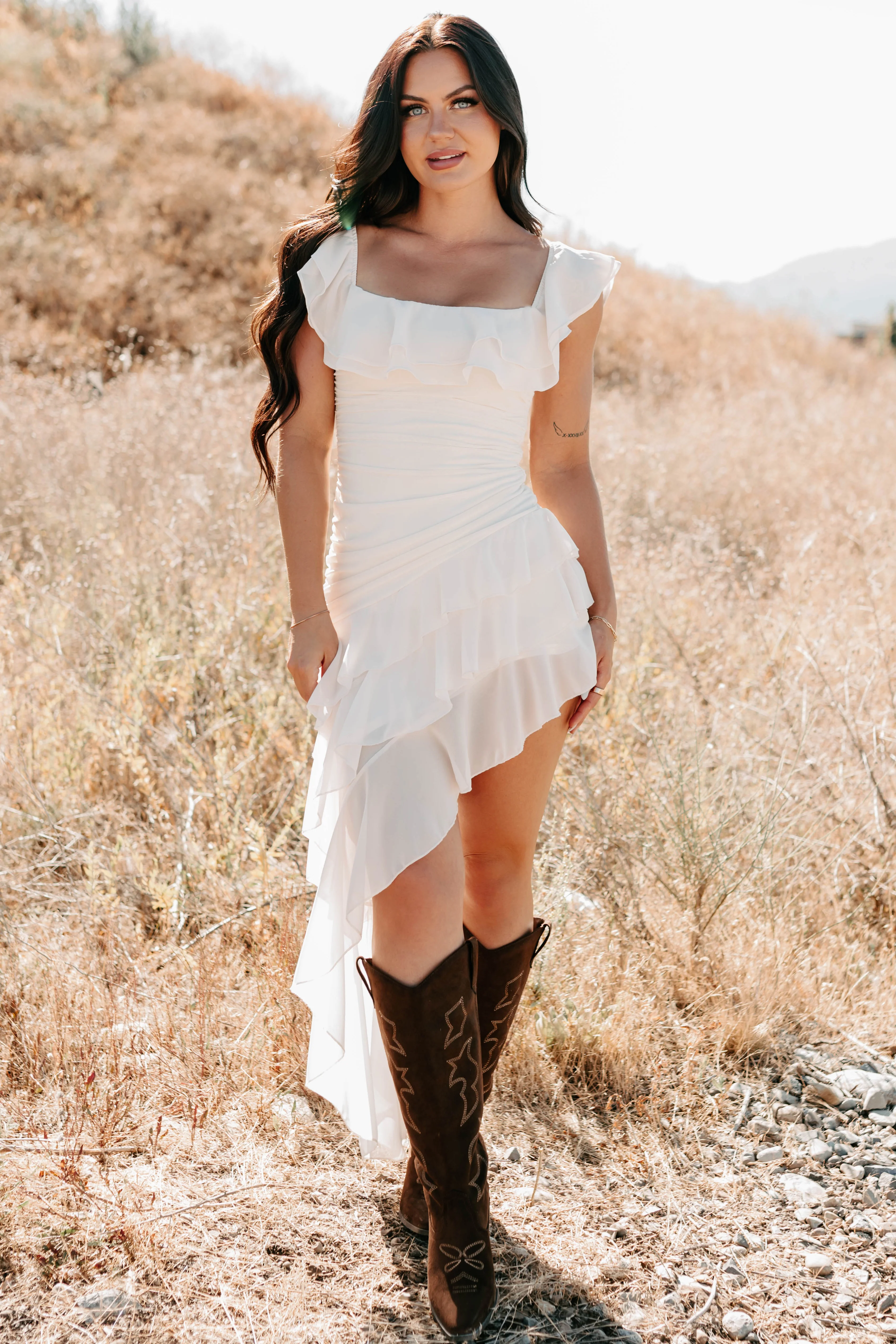 Perfectly Peachy Off The Shoulder Mini Dress (Ivory) - Image 8