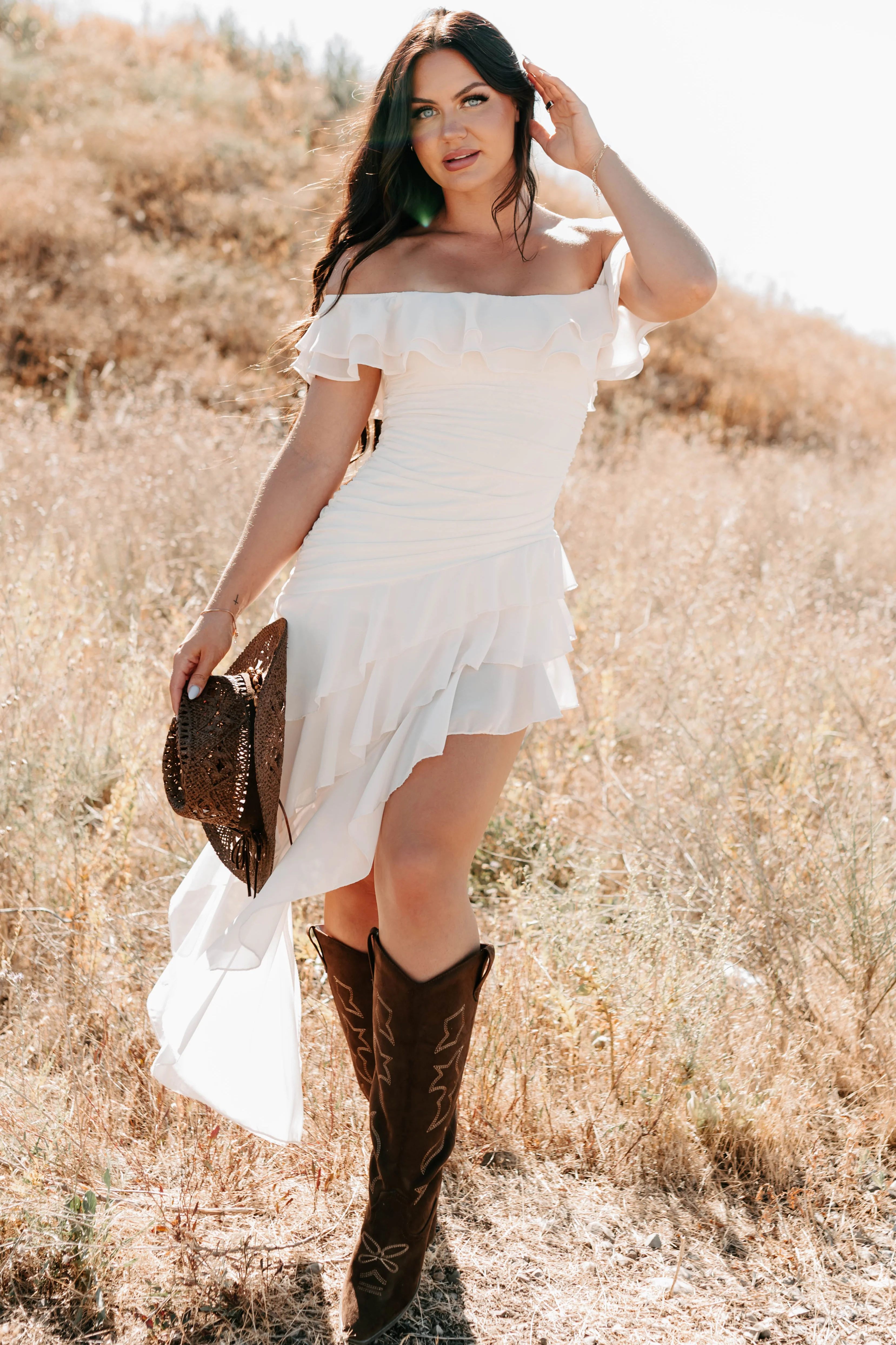 Perfectly Peachy Off The Shoulder Mini Dress (Ivory) - Image 9
